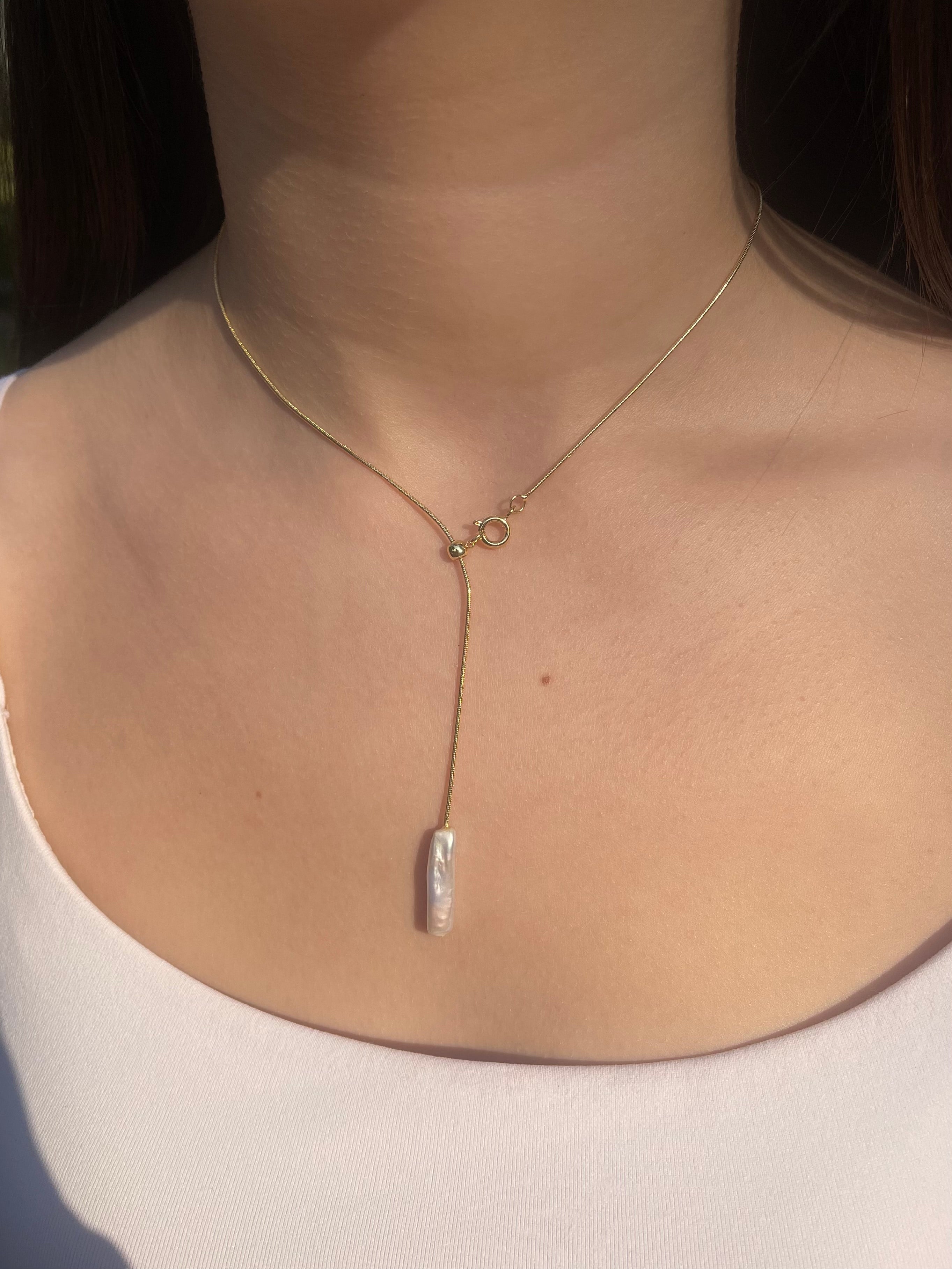 Baroque Pearl Y-Necklace, 18k gold plated