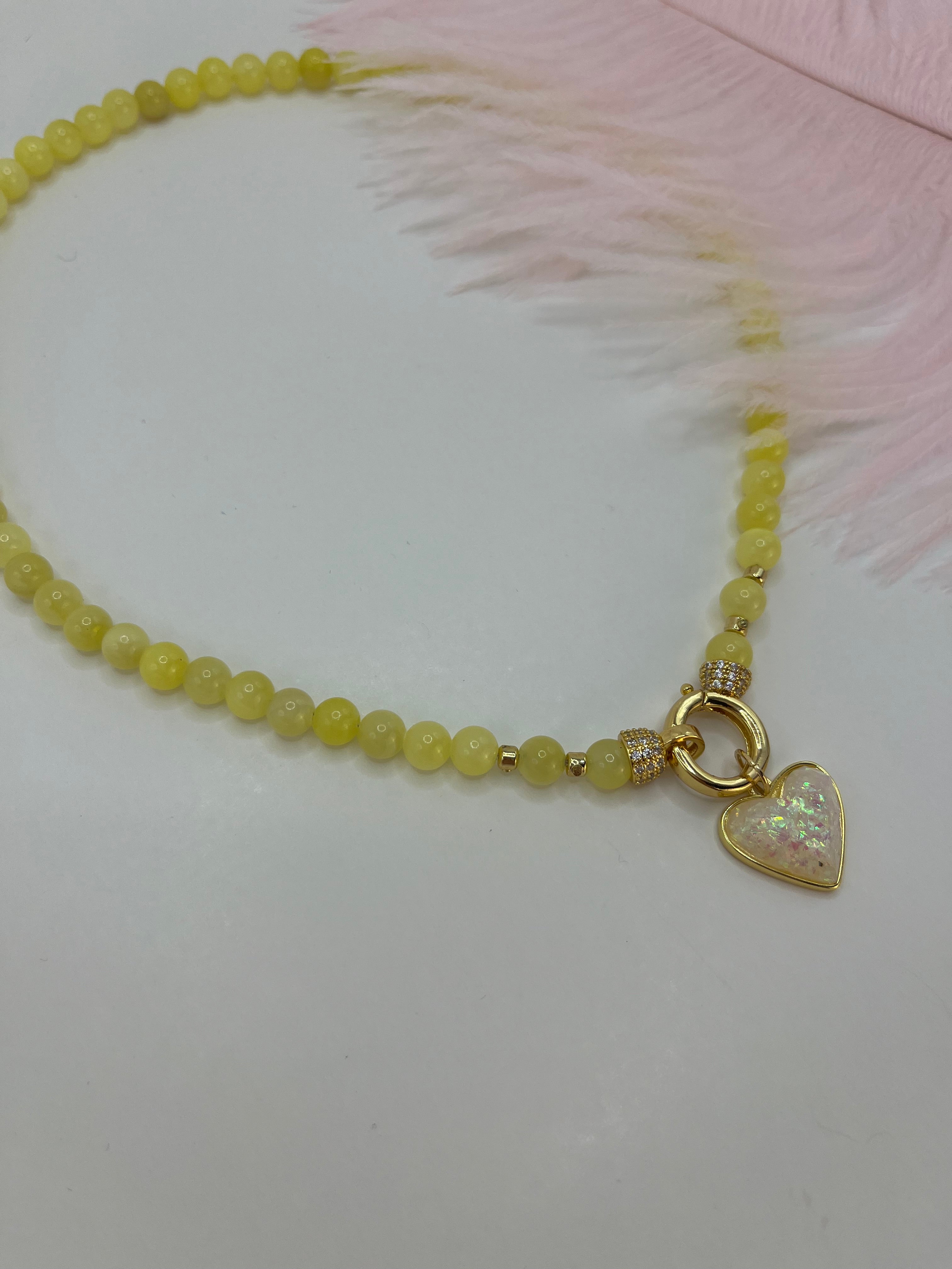 Natural Yellow Jade Necklace with Heart Pendant