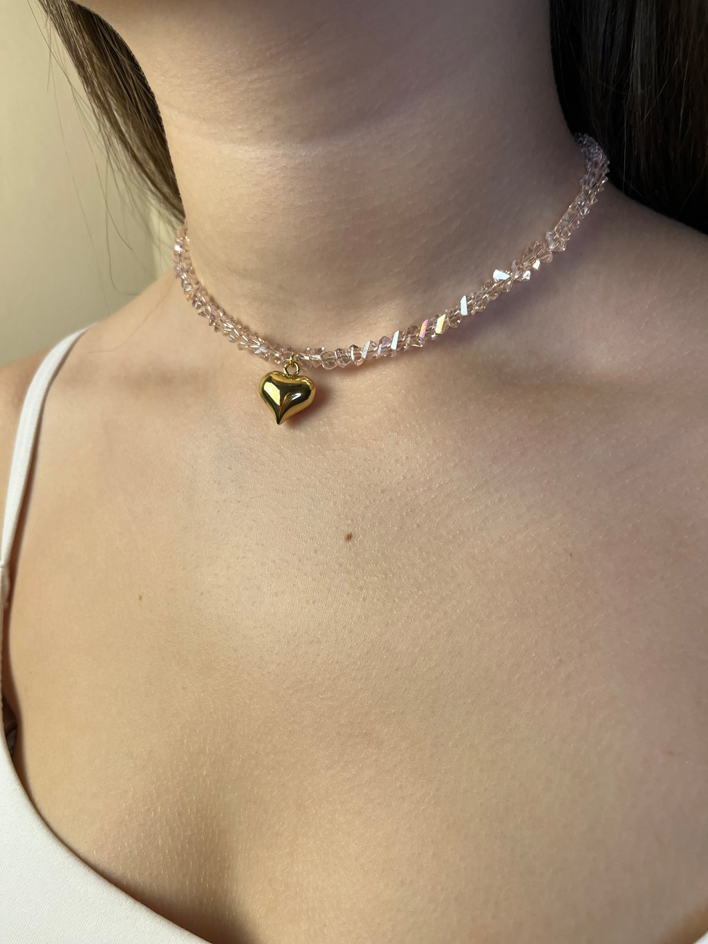 Heart Crystal Choker Necklace – 18K Gold Plated