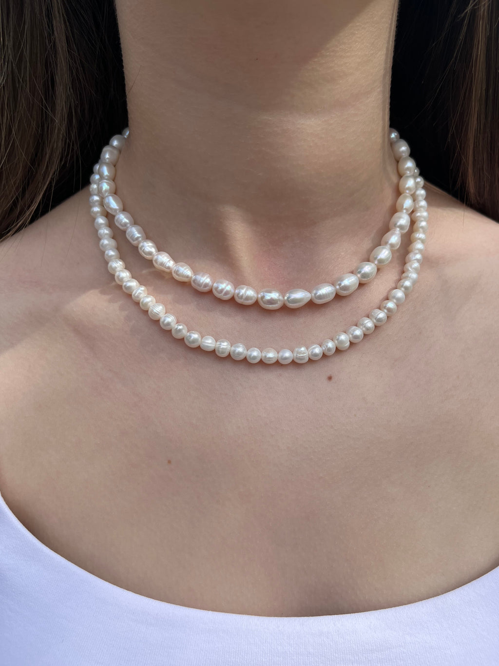 Layered Natural Pearl Necklace with 925 Sterling Silver Bowknot Clasp, Gift Box