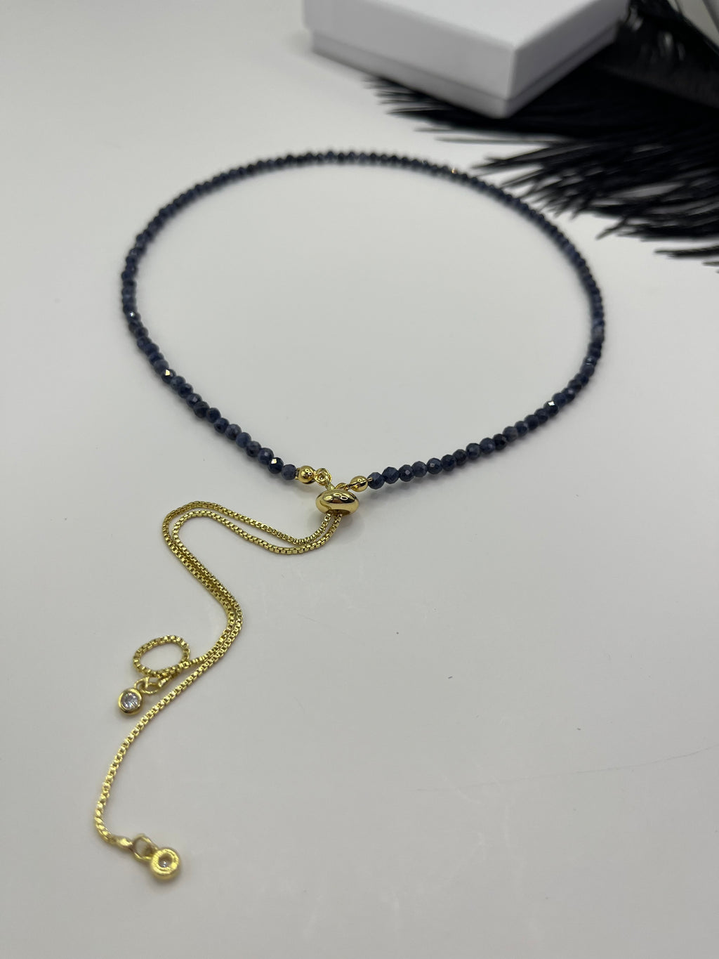 Sapphire Slider Y-Necklace, 18k gold plated