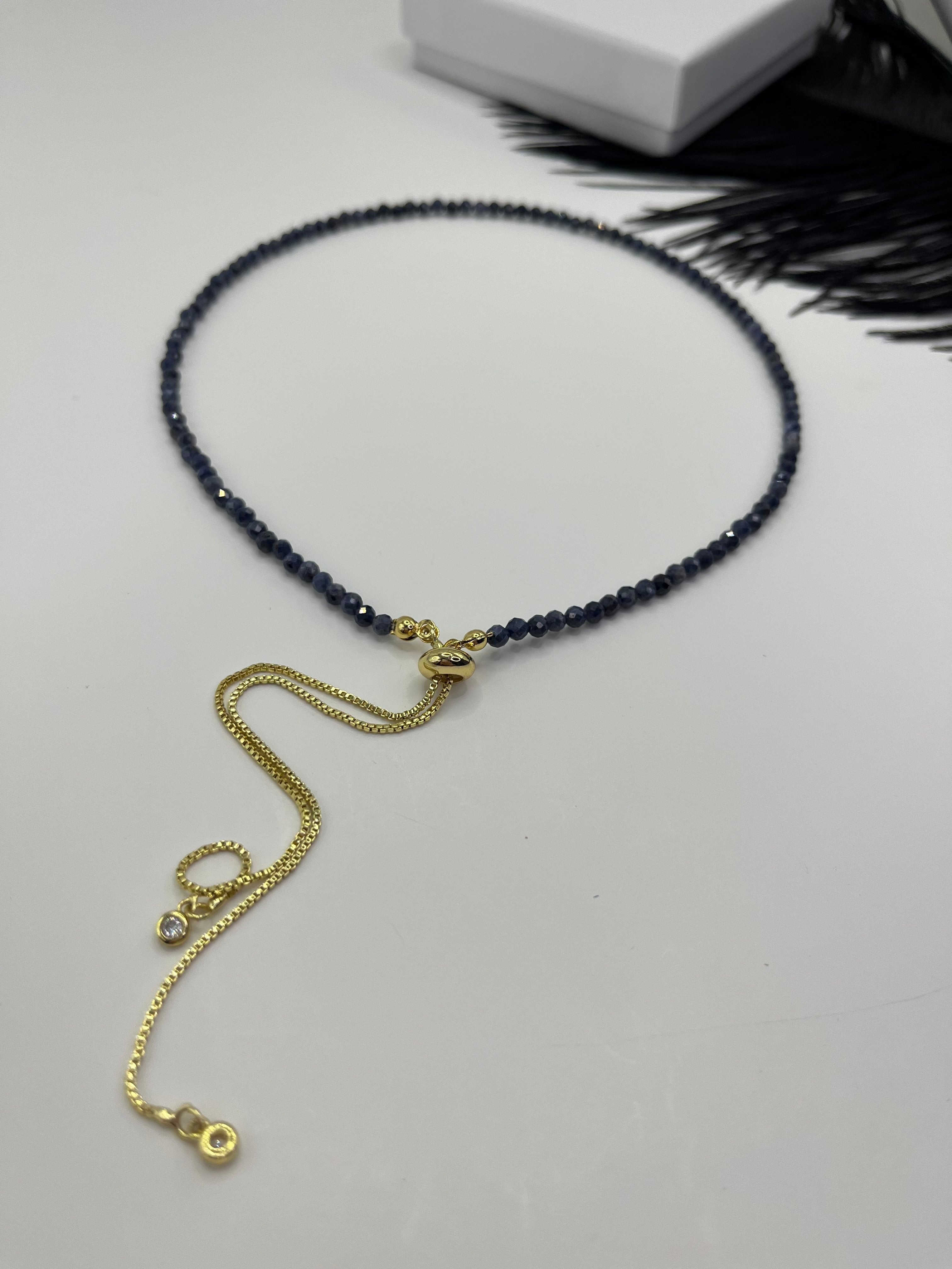 Sapphire Slider Y-Necklace, 18k gold plated