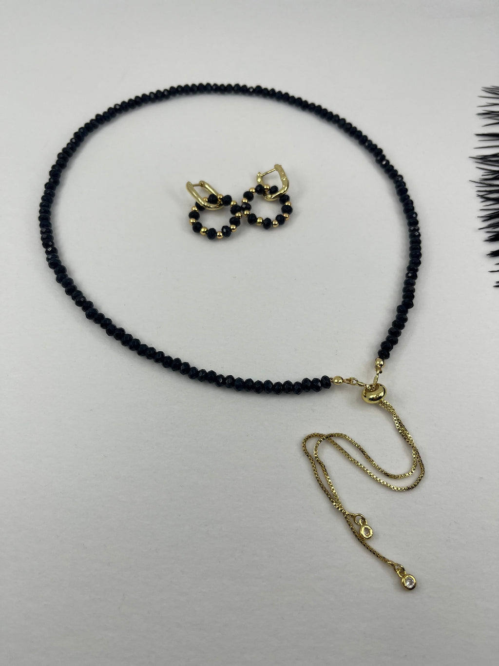 Set: Natural Malaysia Jade Y-Necklace & Earrings, Dark Blue