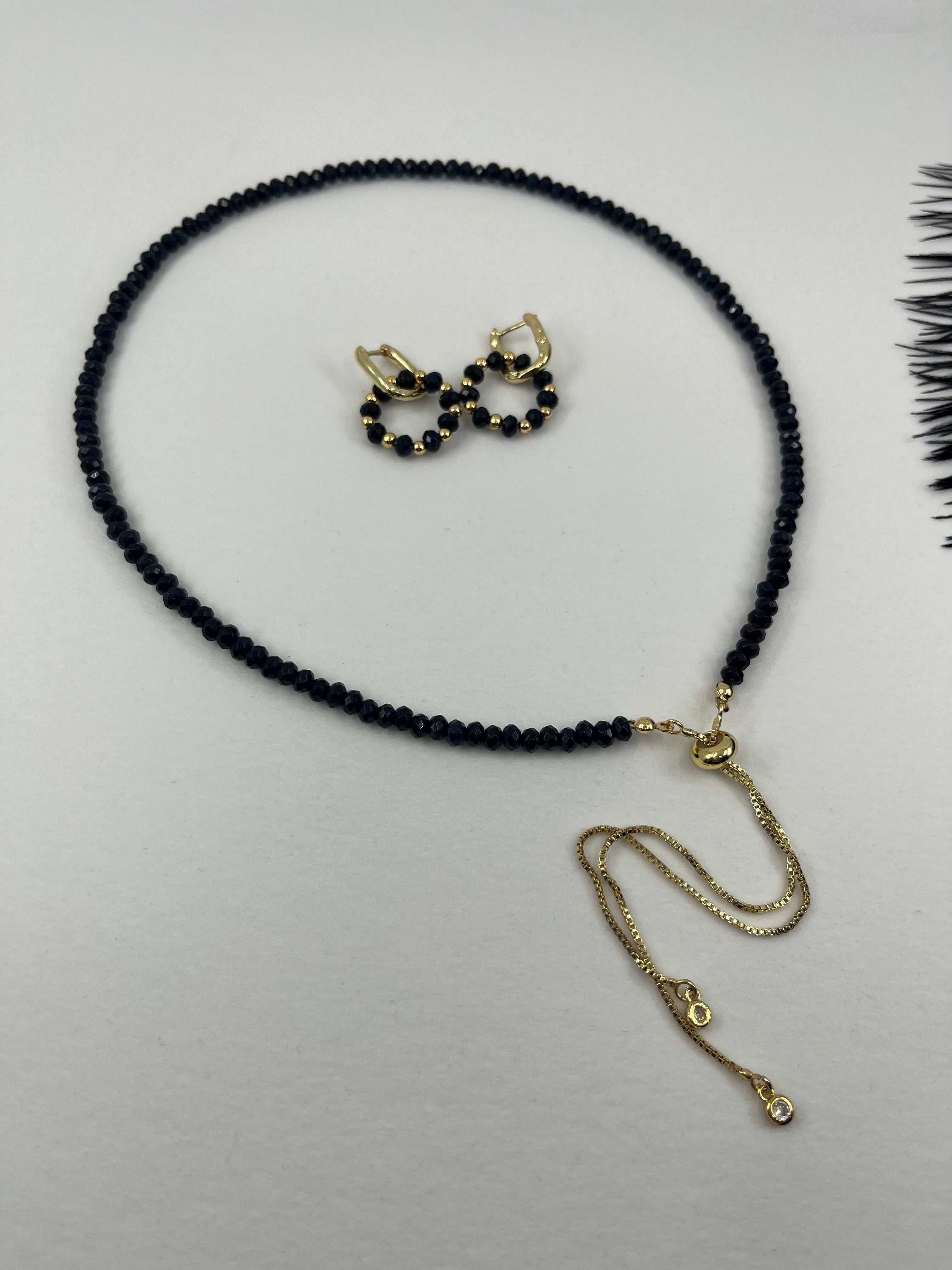 Set: Natural Malaysia Jade Y-Necklace & Earrings, Dark Blue