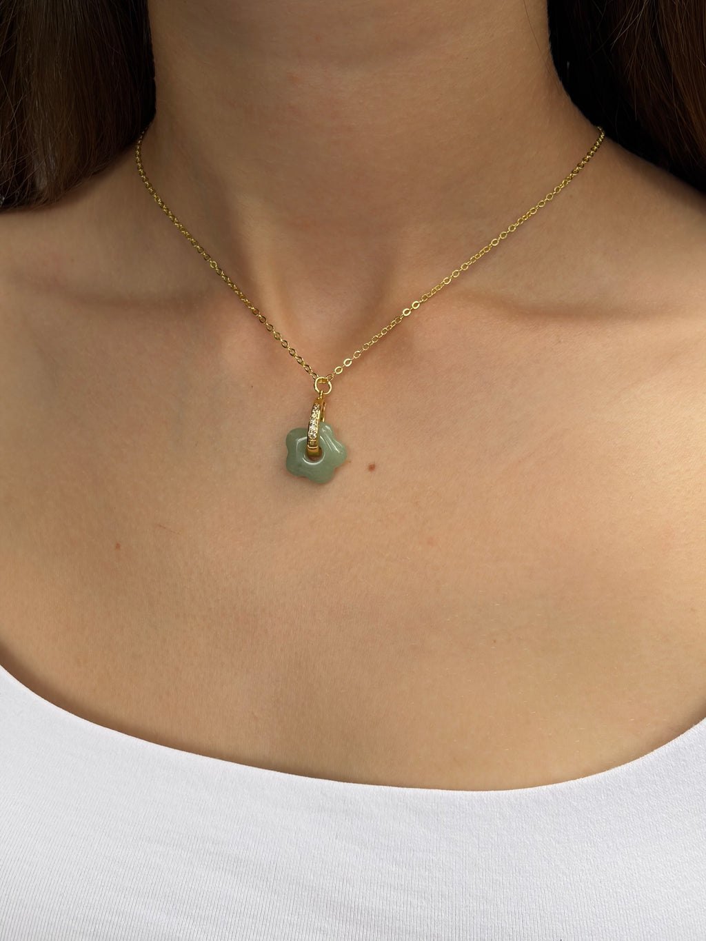 Aventurine flower necklace and earrings, 18K Gold Plated