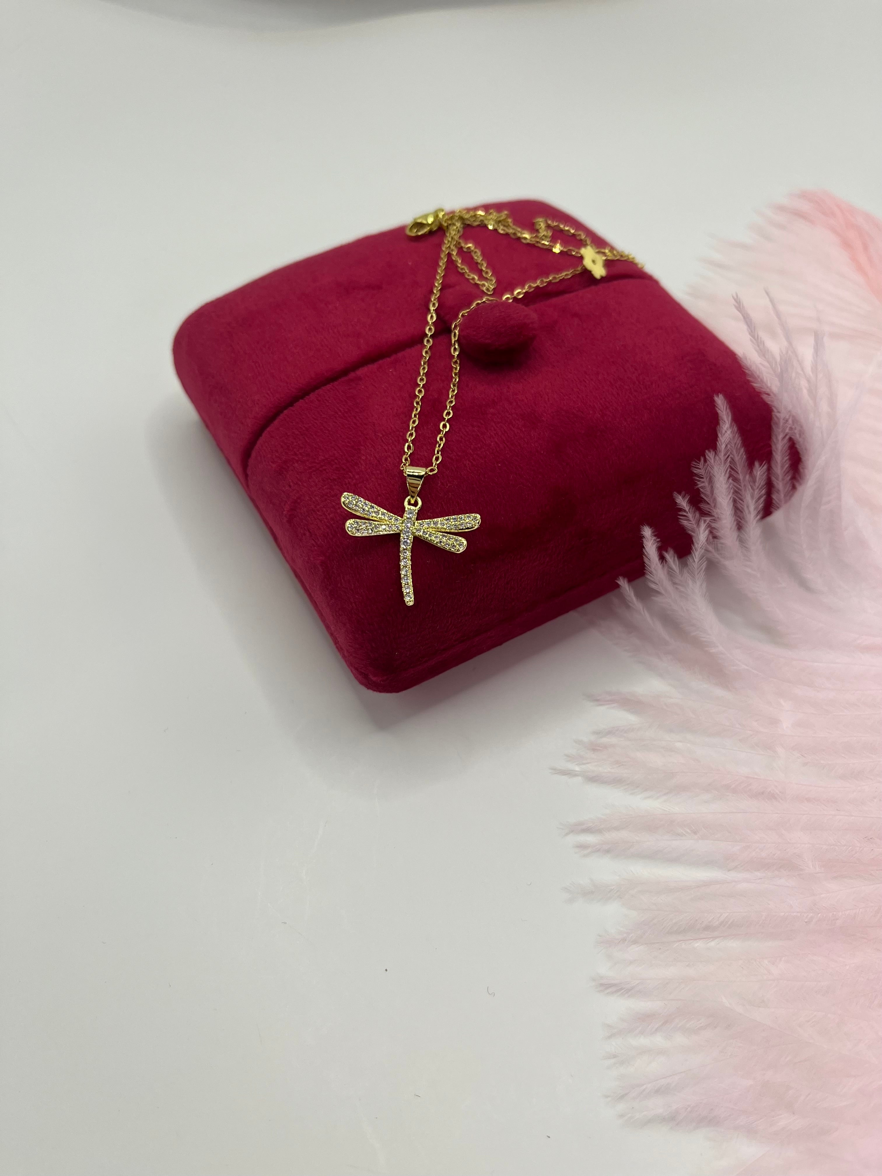 Dragonfly Necklace, pendant  Real 18K Gold Plated