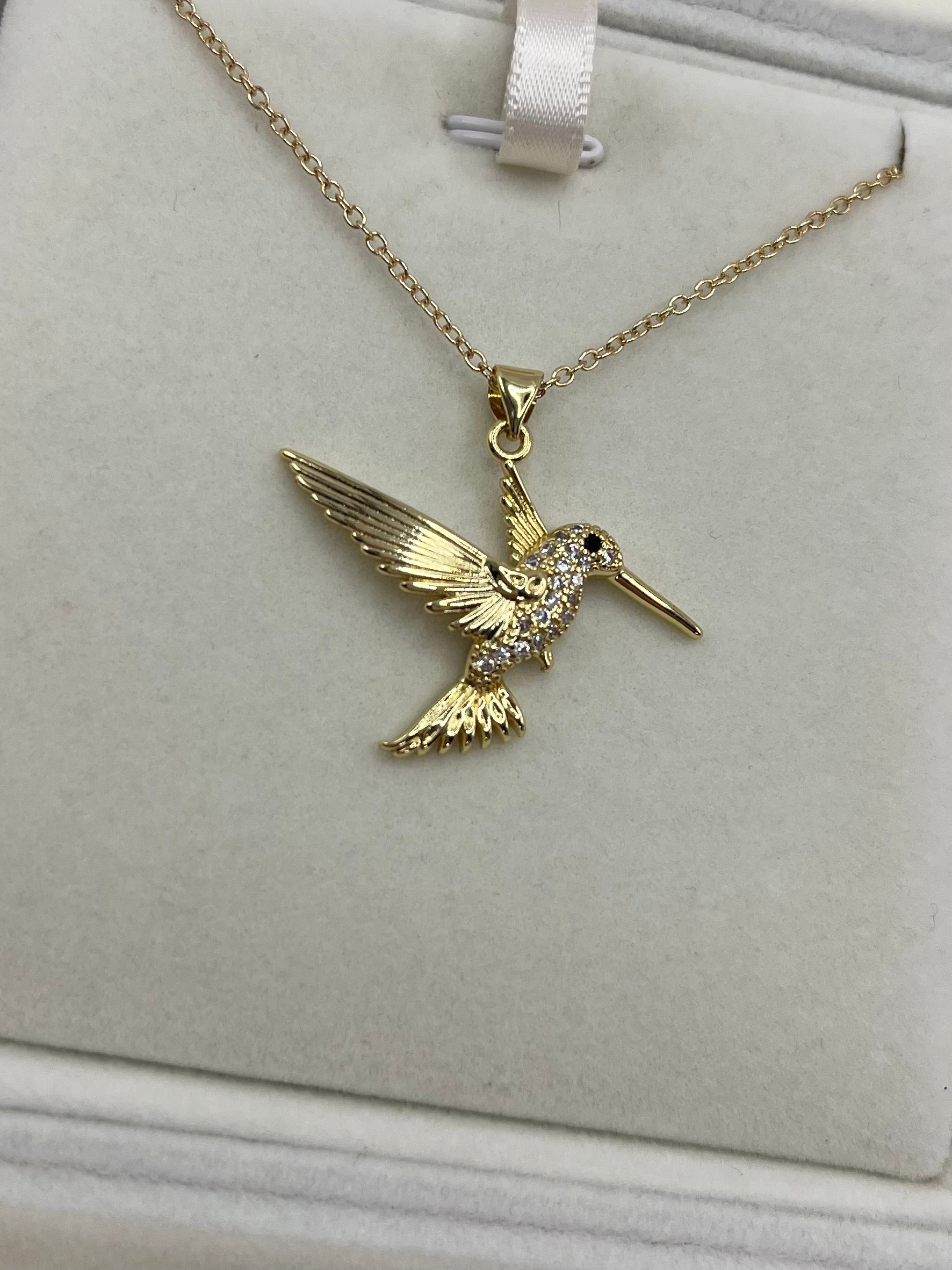 Hummingbird Necklace, Real 18K Gold Plated
