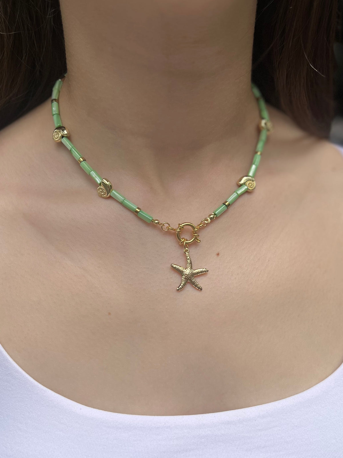 Natural Shell Necklace with Conch/Star/Fish Charm, 18K Gold Plated