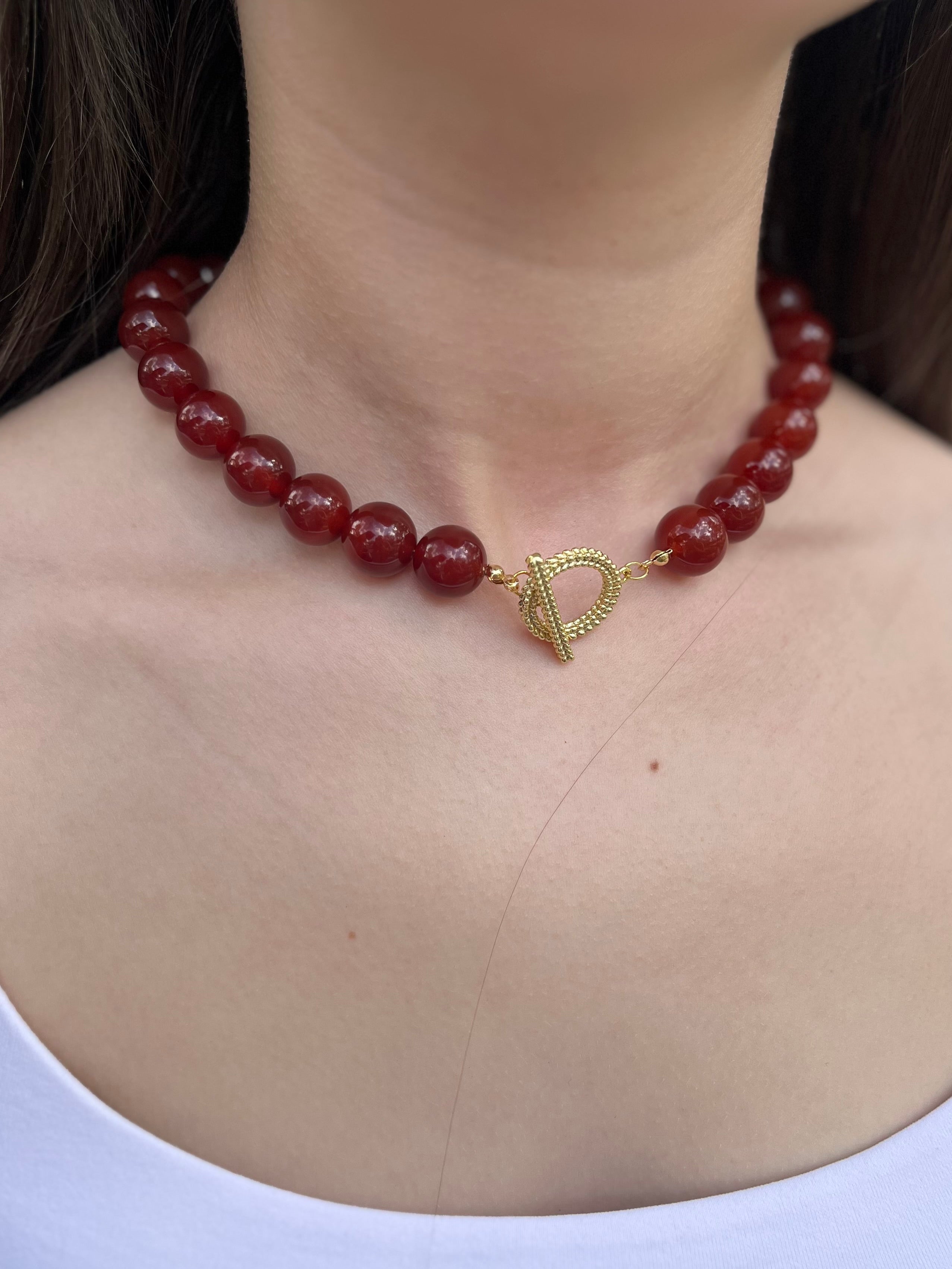 Natural Carnelian Necklace, 18K Gold Plated Clasp