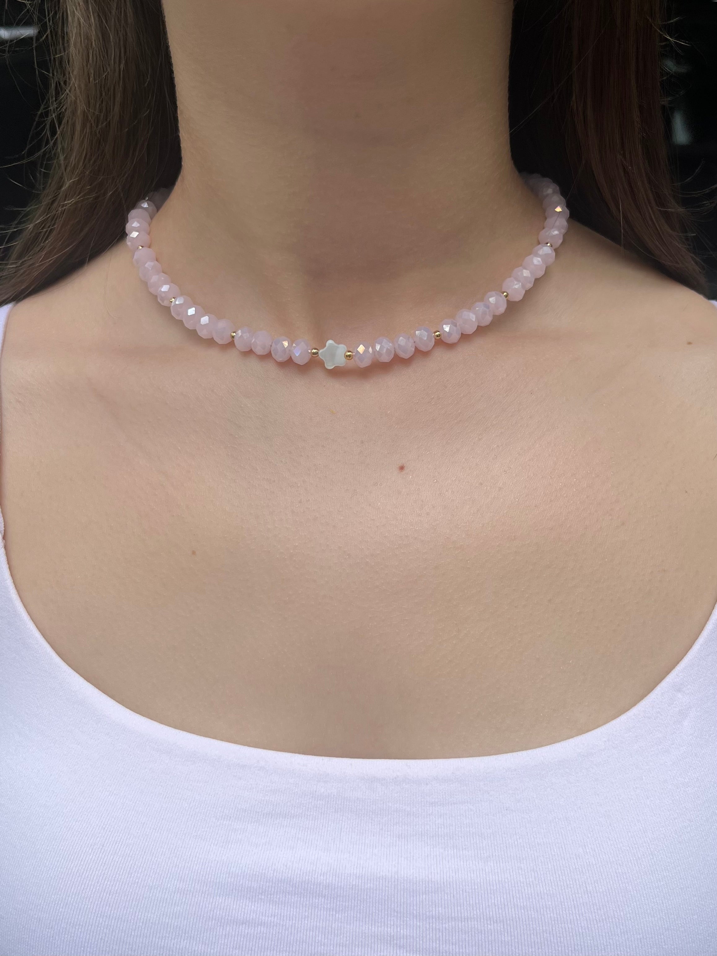 Pink Crystal Choker Necklace – 18K Gold Plated clasp