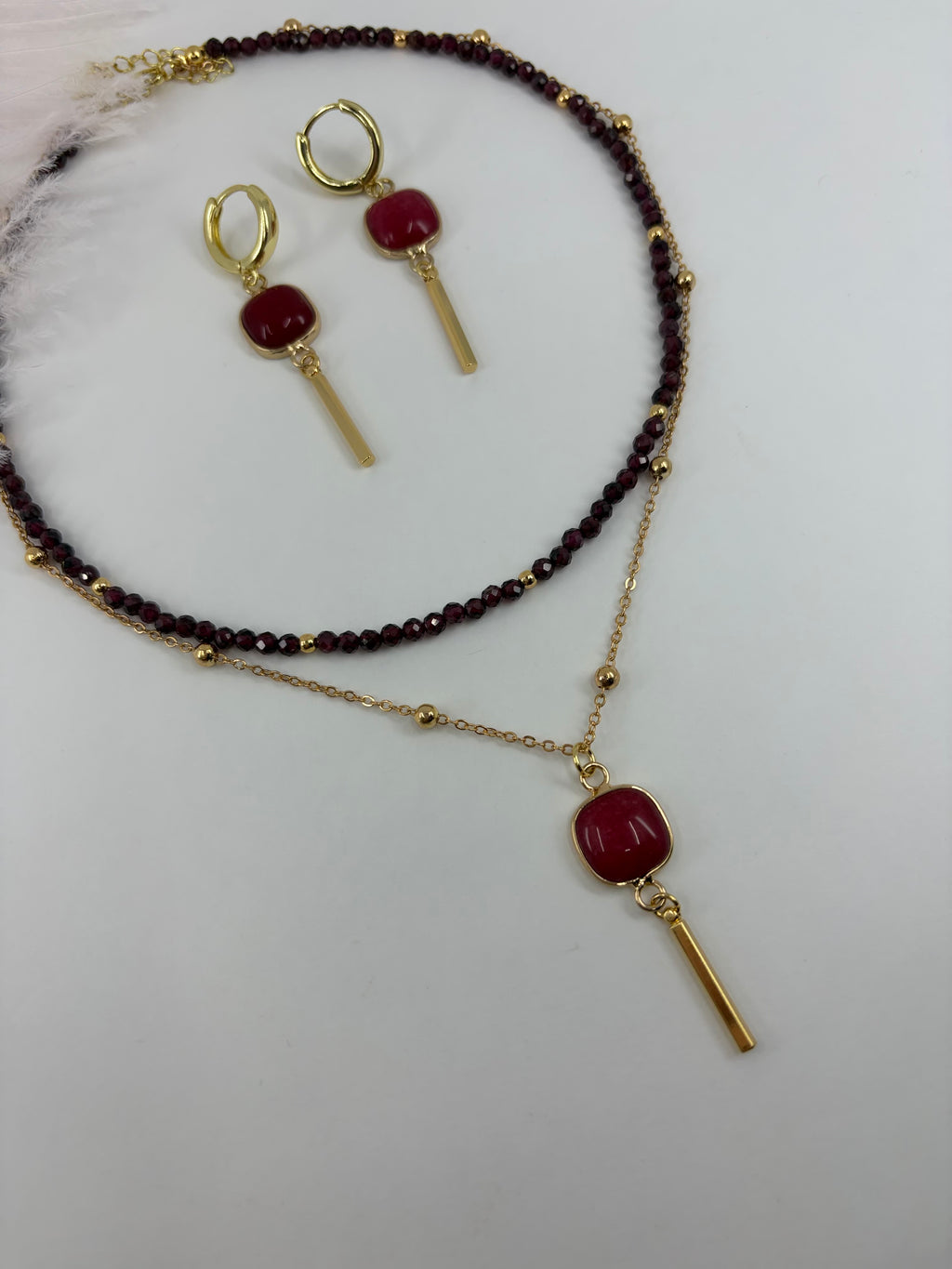 Layered Garnet necklace, jewelry set