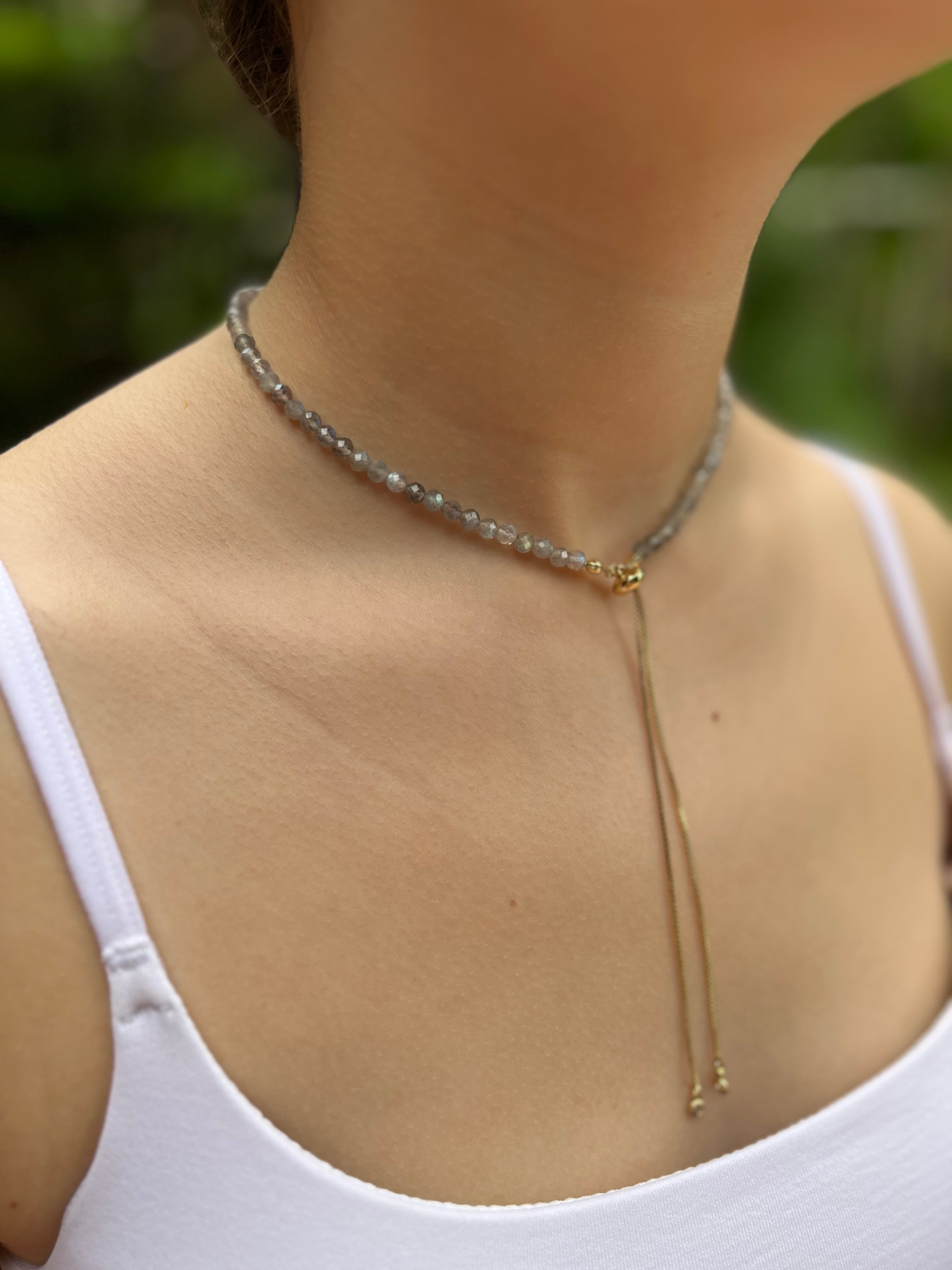 Labradorite Slider Y-Necklace, 18k gold plated