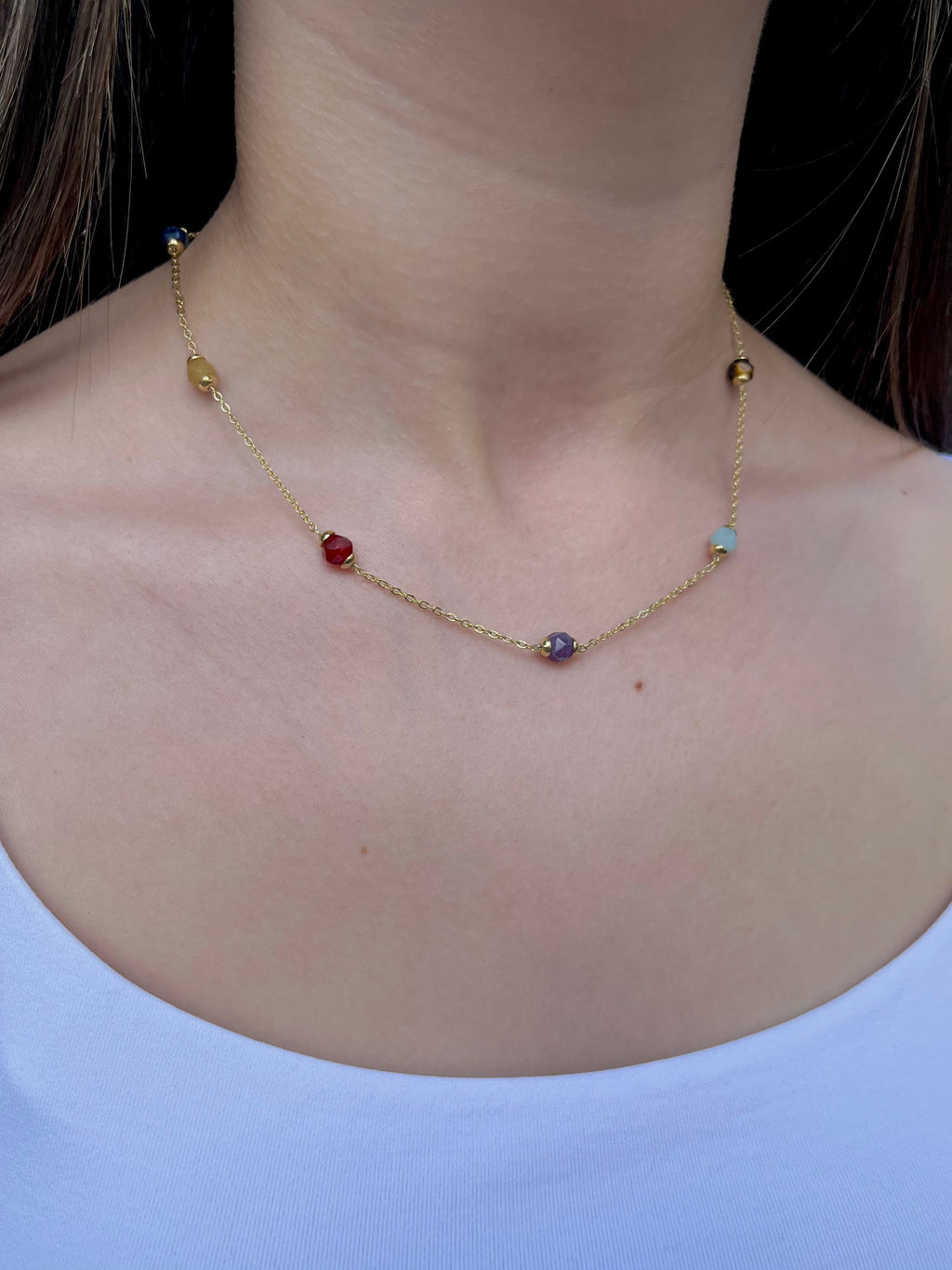 Chakra natural gemstone Necklace: tiger eye, quartz, amethyst, agate, amazonite, sodalite