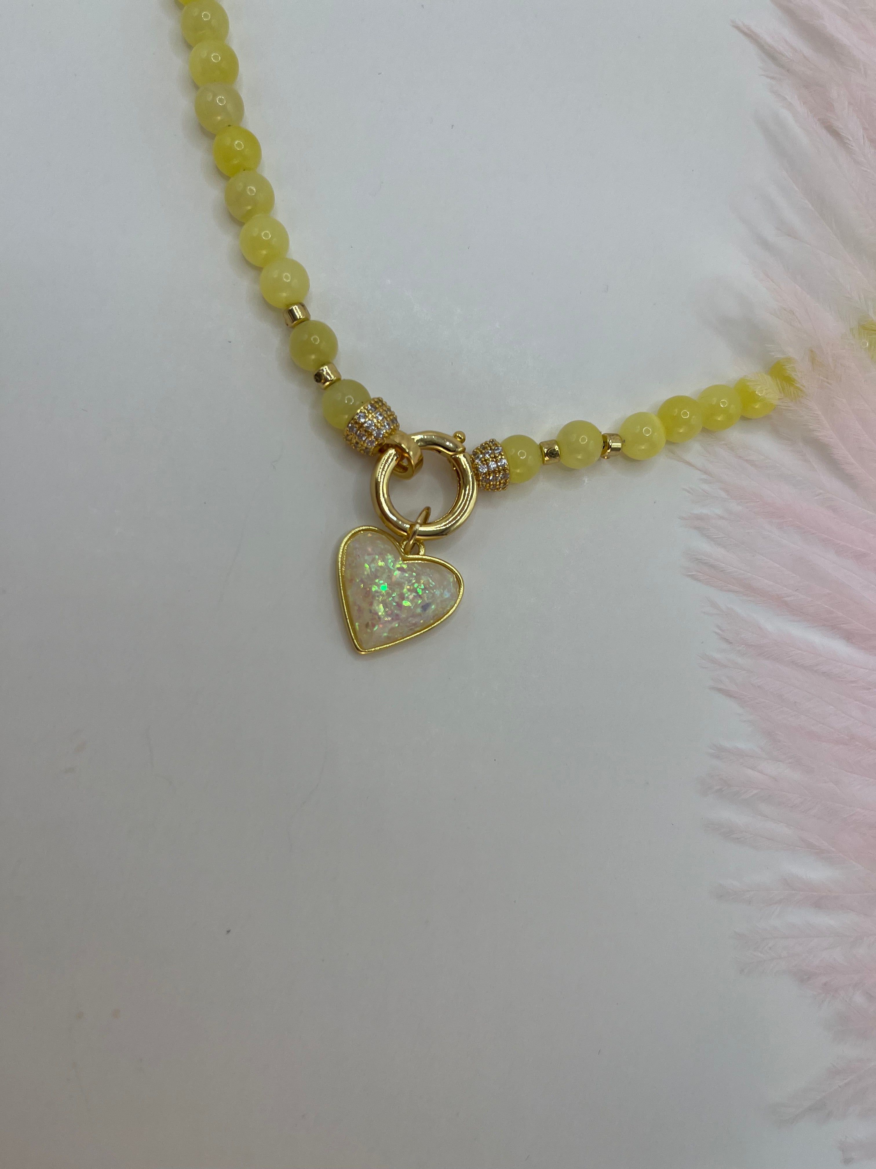 Natural Yellow Jade Necklace with Heart Pendant