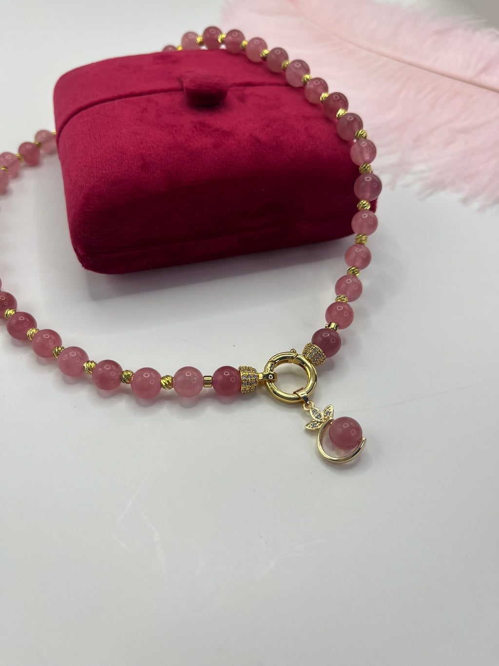 Strawberry Quartz Necklace with pendant: 18K Gold Plated Pendant