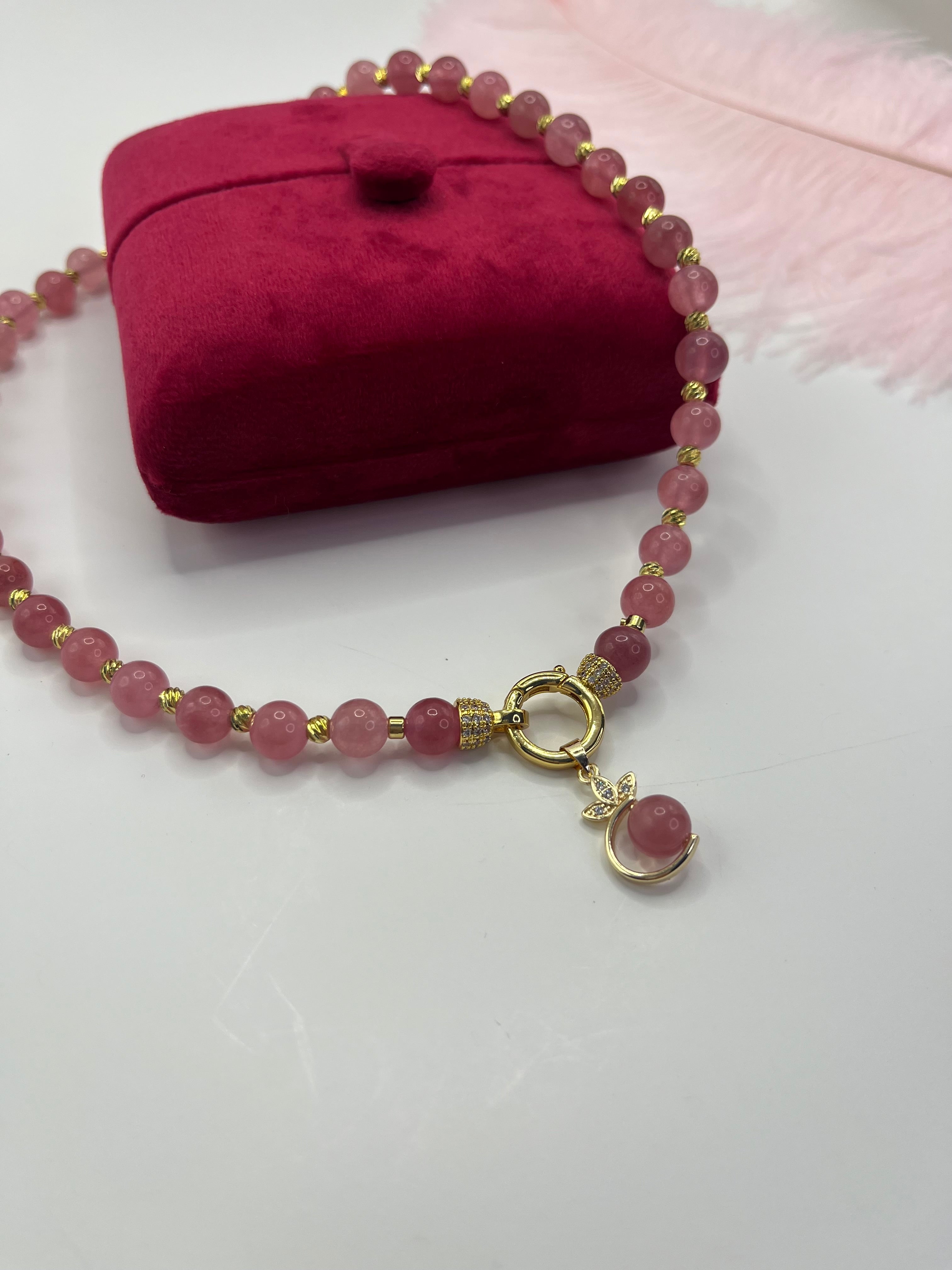 Strawberry Quartz Necklace with pendant: 18K Gold Plated Pendant