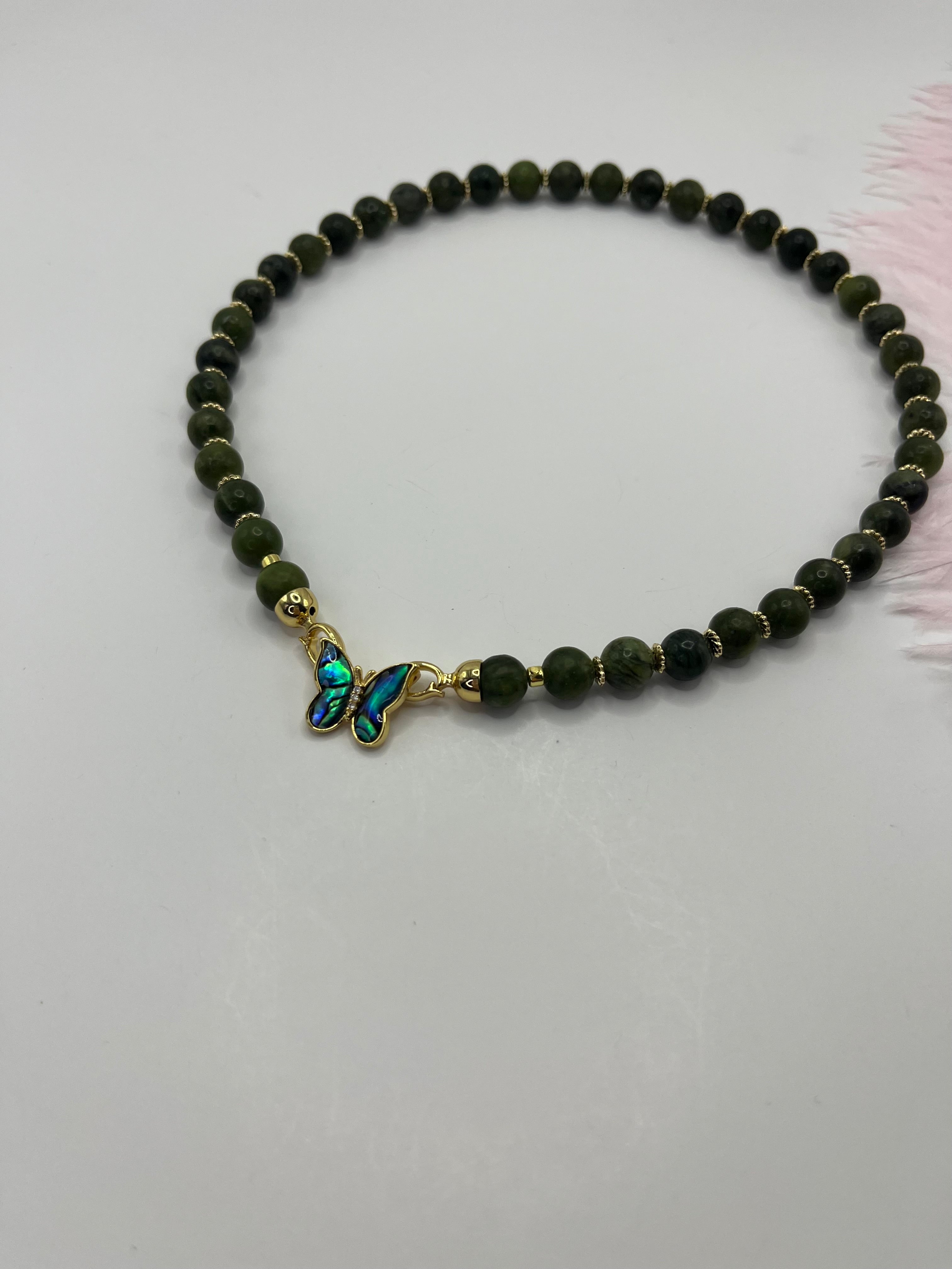 Natural Taiwan Jade Necklace with 18K Gold Butterfly Clasp
