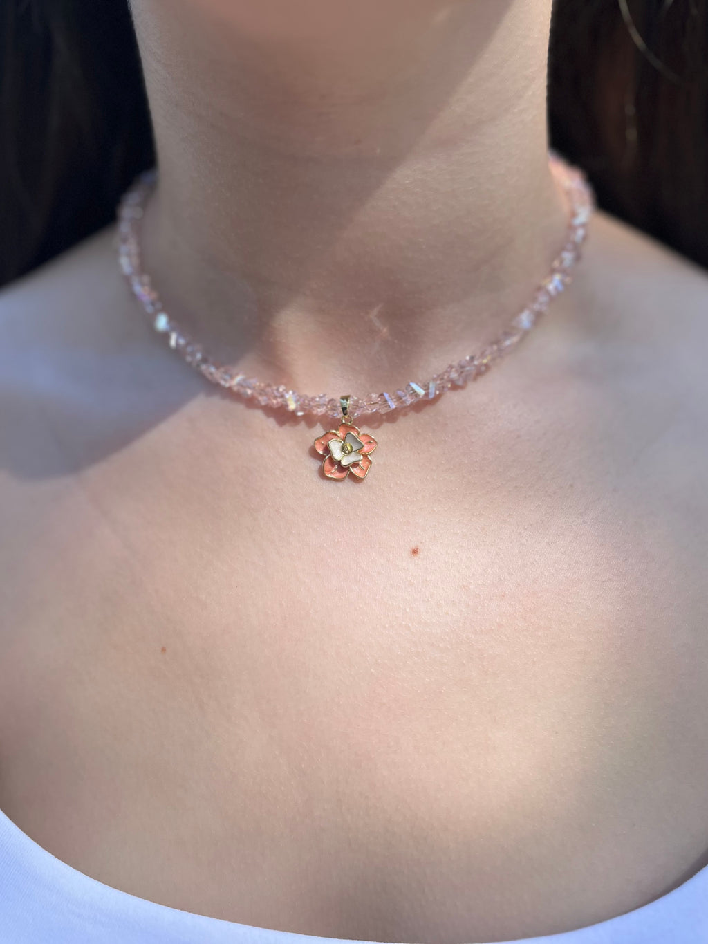 Enamel Flower Crystal Choker Necklace – 18K Gold Plated