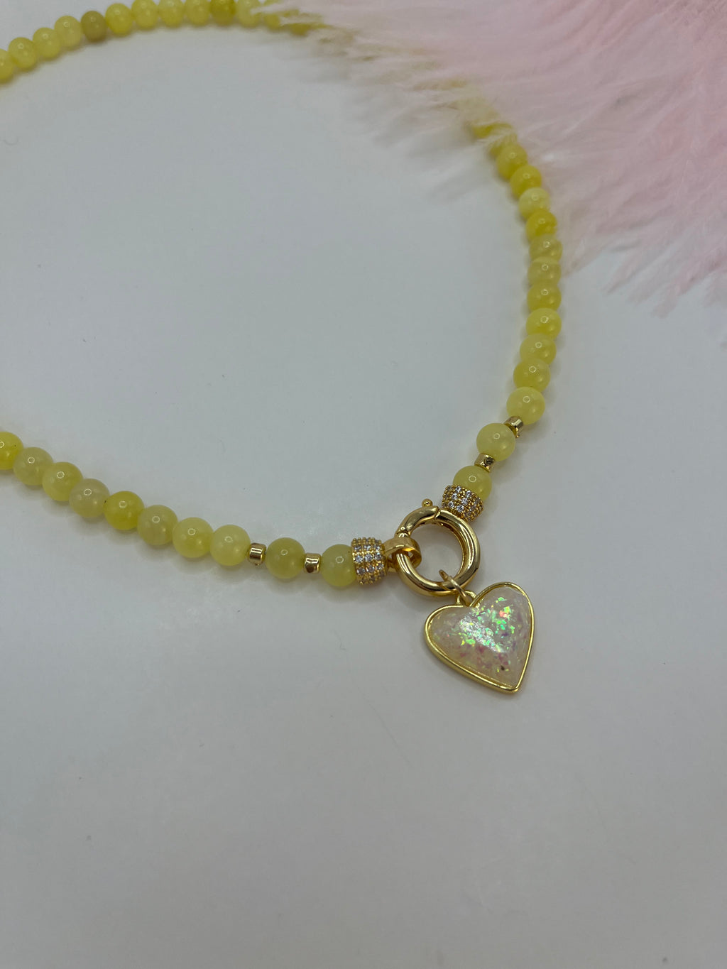Natural Yellow Jade Necklace with Heart Pendant
