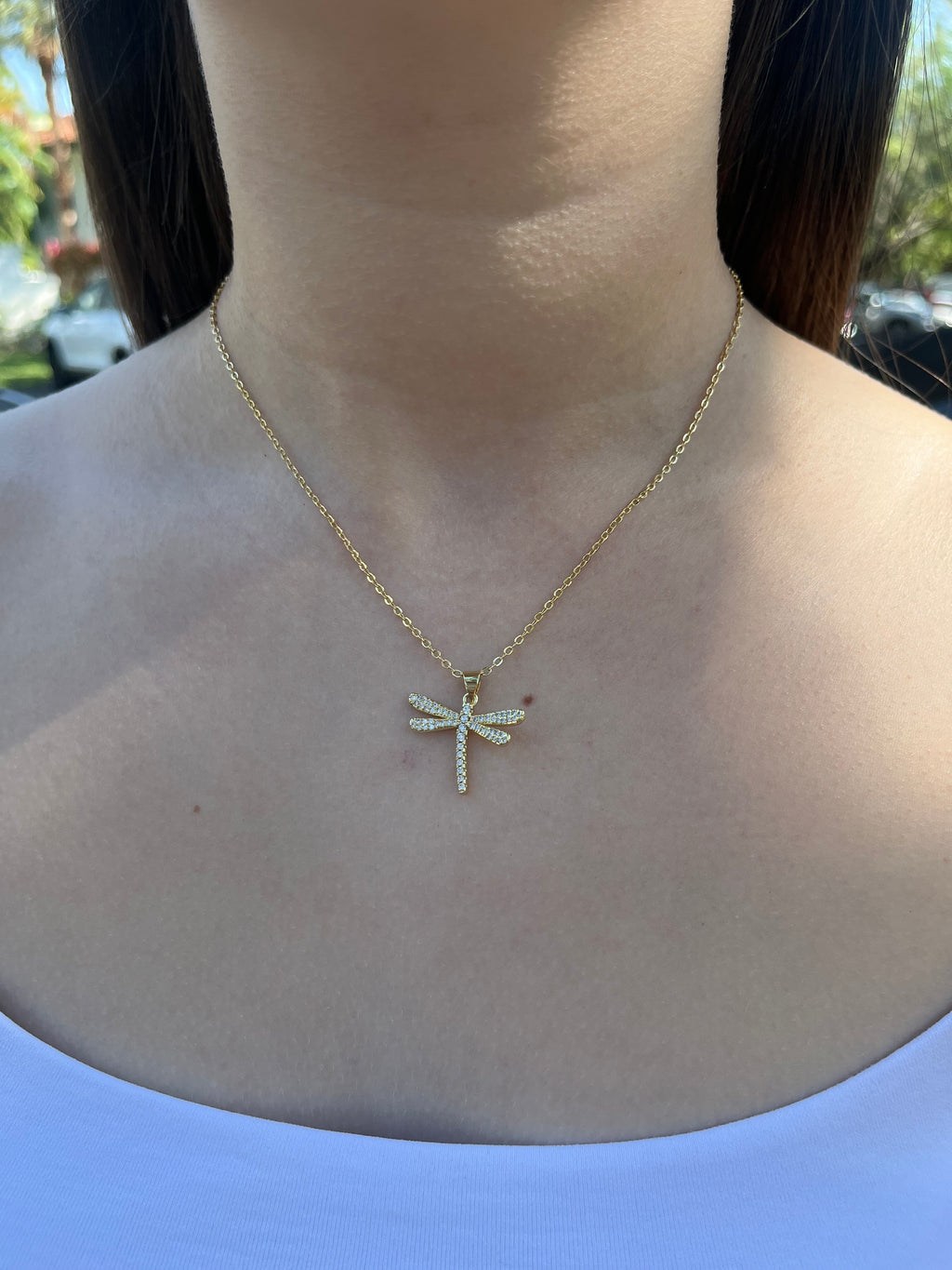 Dragonfly Necklace, pendant  Real 18K Gold Plated