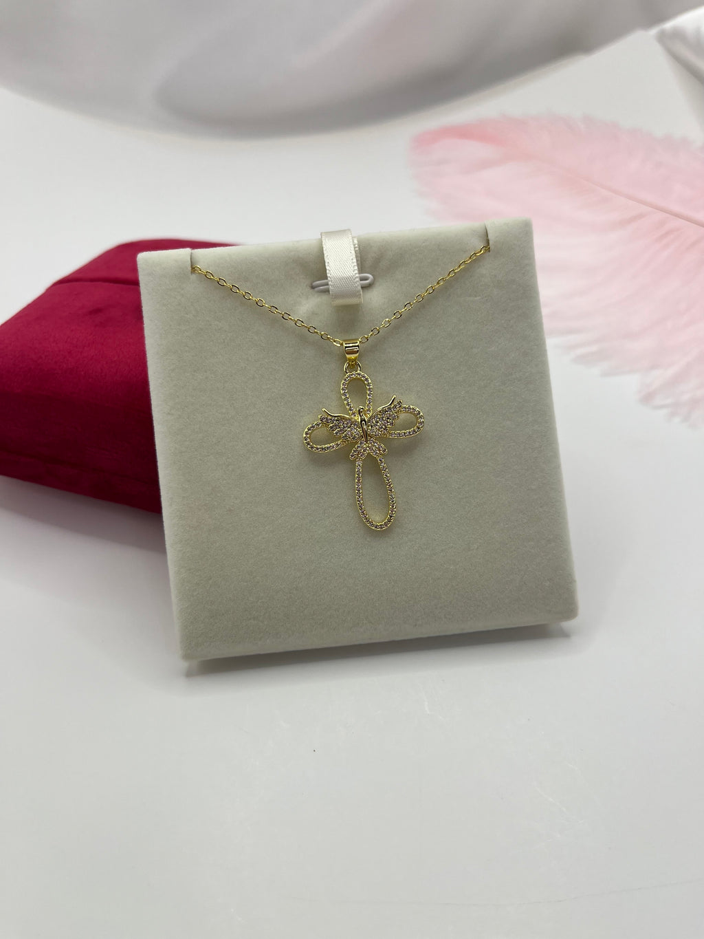 Cross with bird Necklace, Real 18K Gold Plated