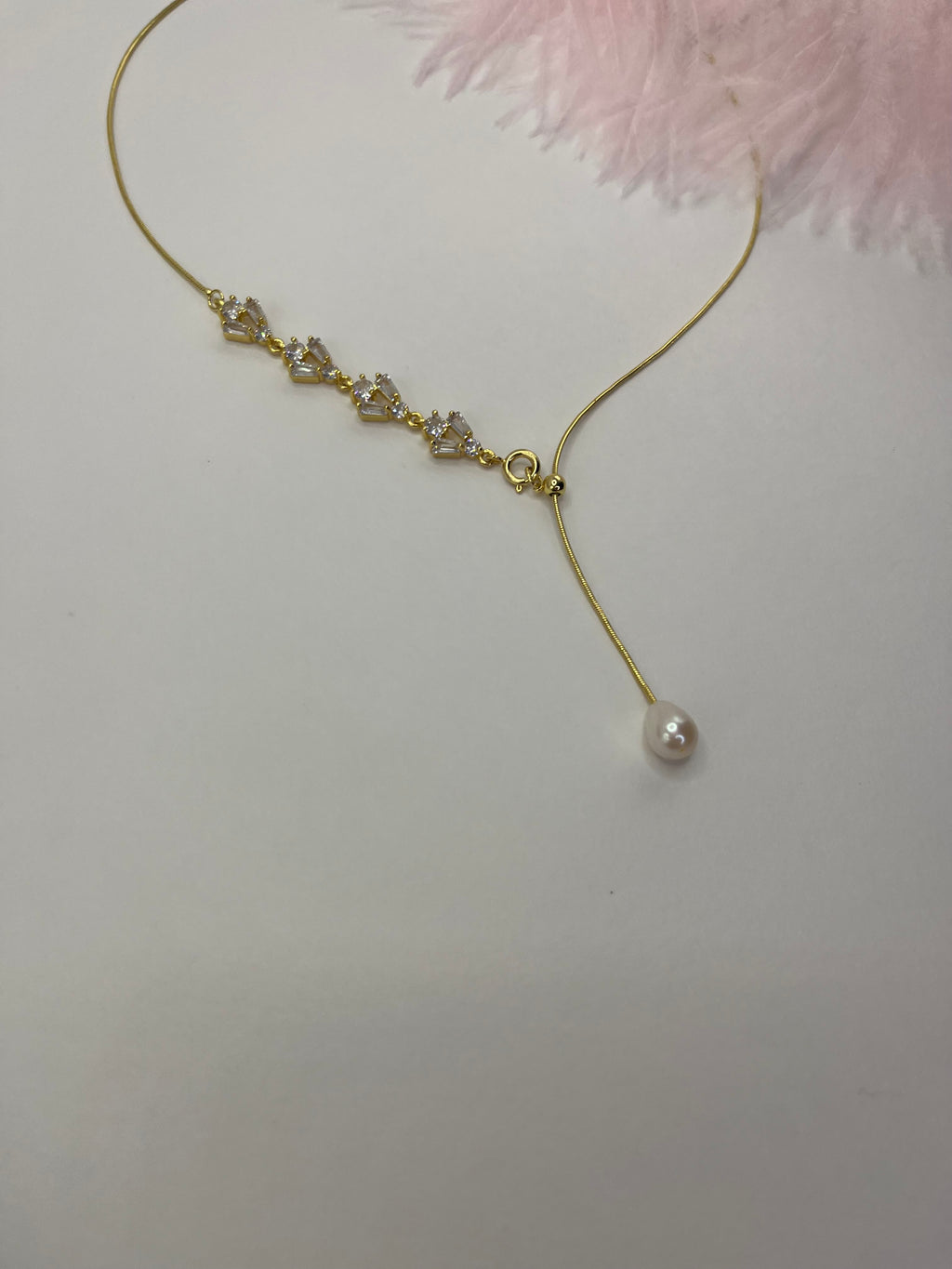 Baroque Pearl and zirconia Y-Necklace, 18k gold plated