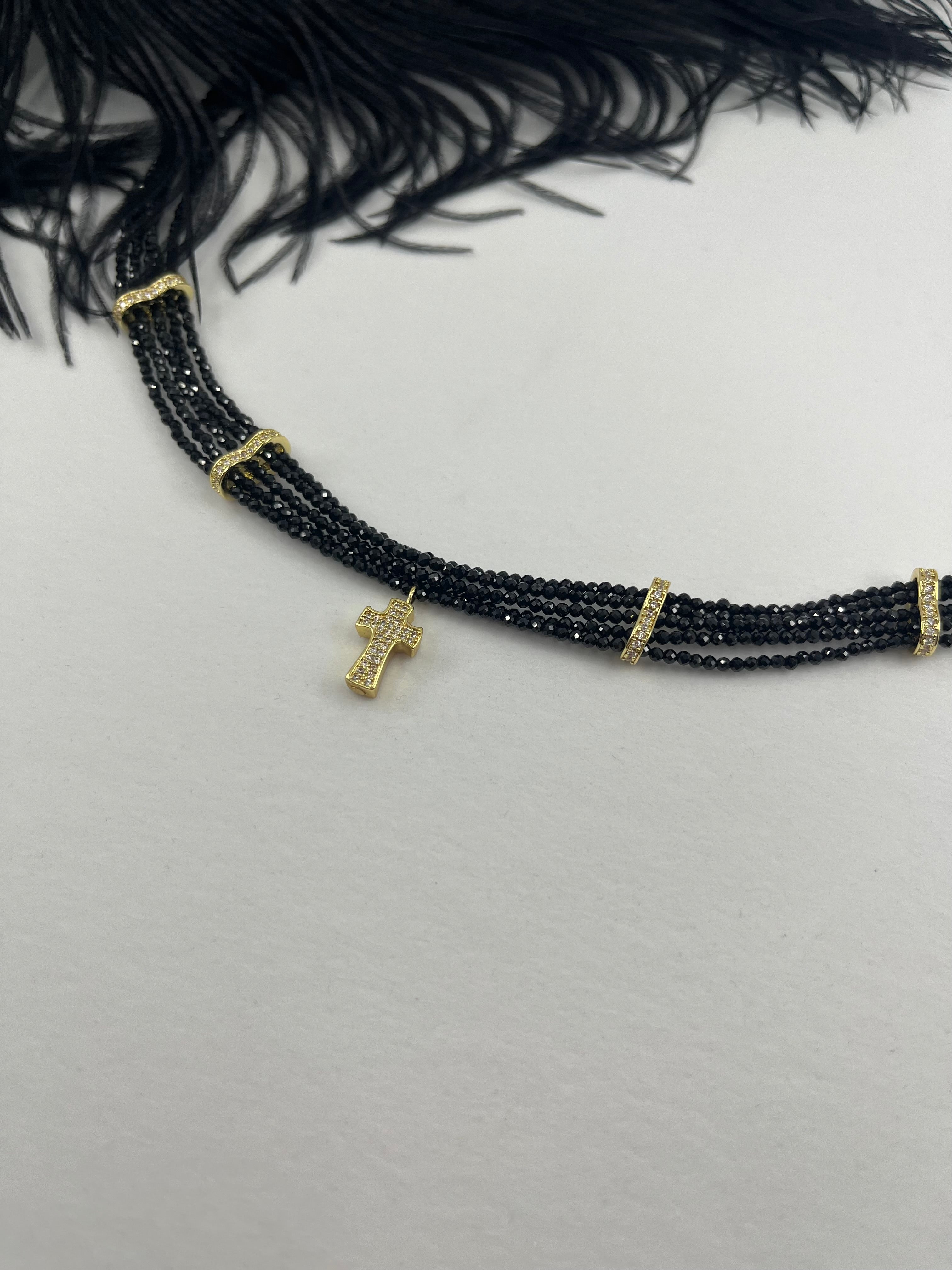Layered Spinel choker, zirconia 18K Gold Plated spacer and clasp