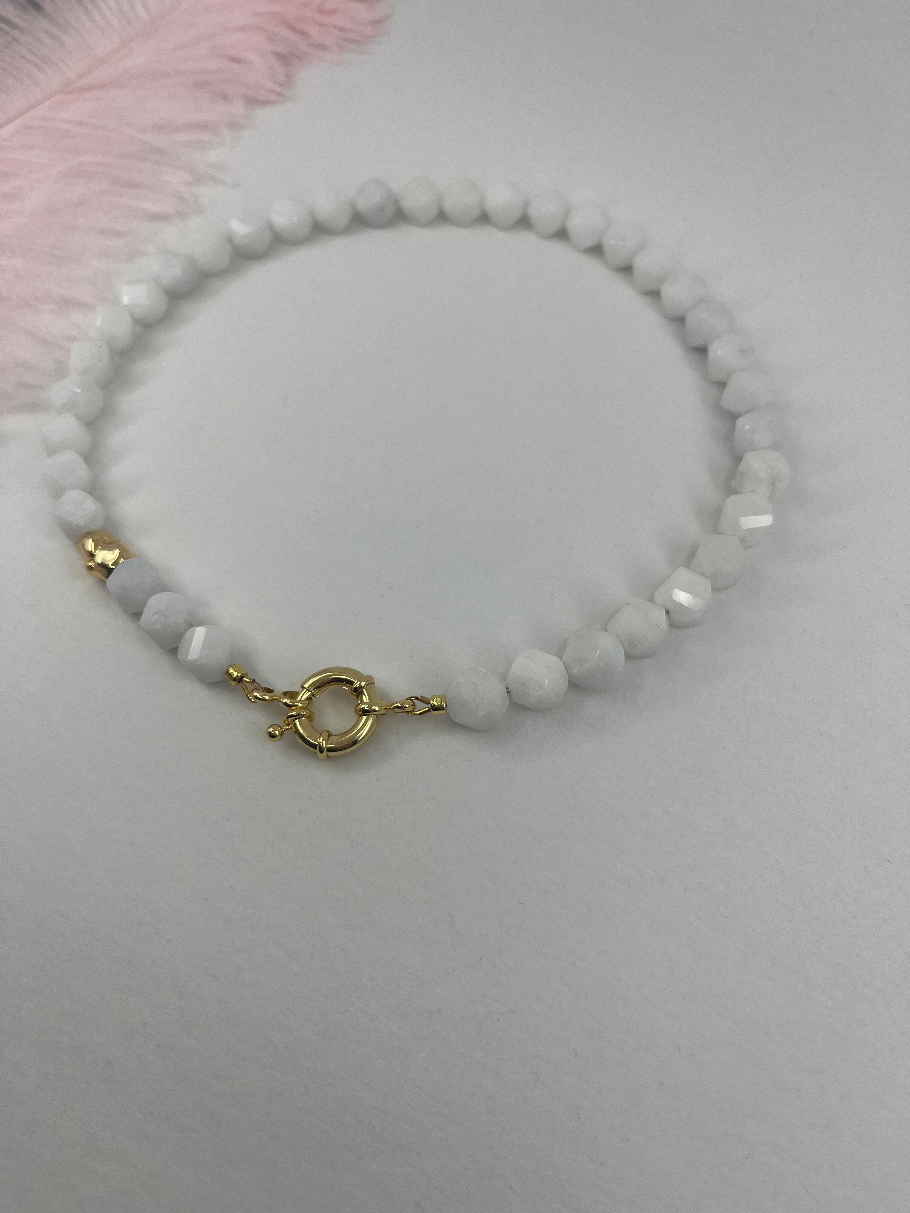 Natural White Jade Necklace with Gold Accent