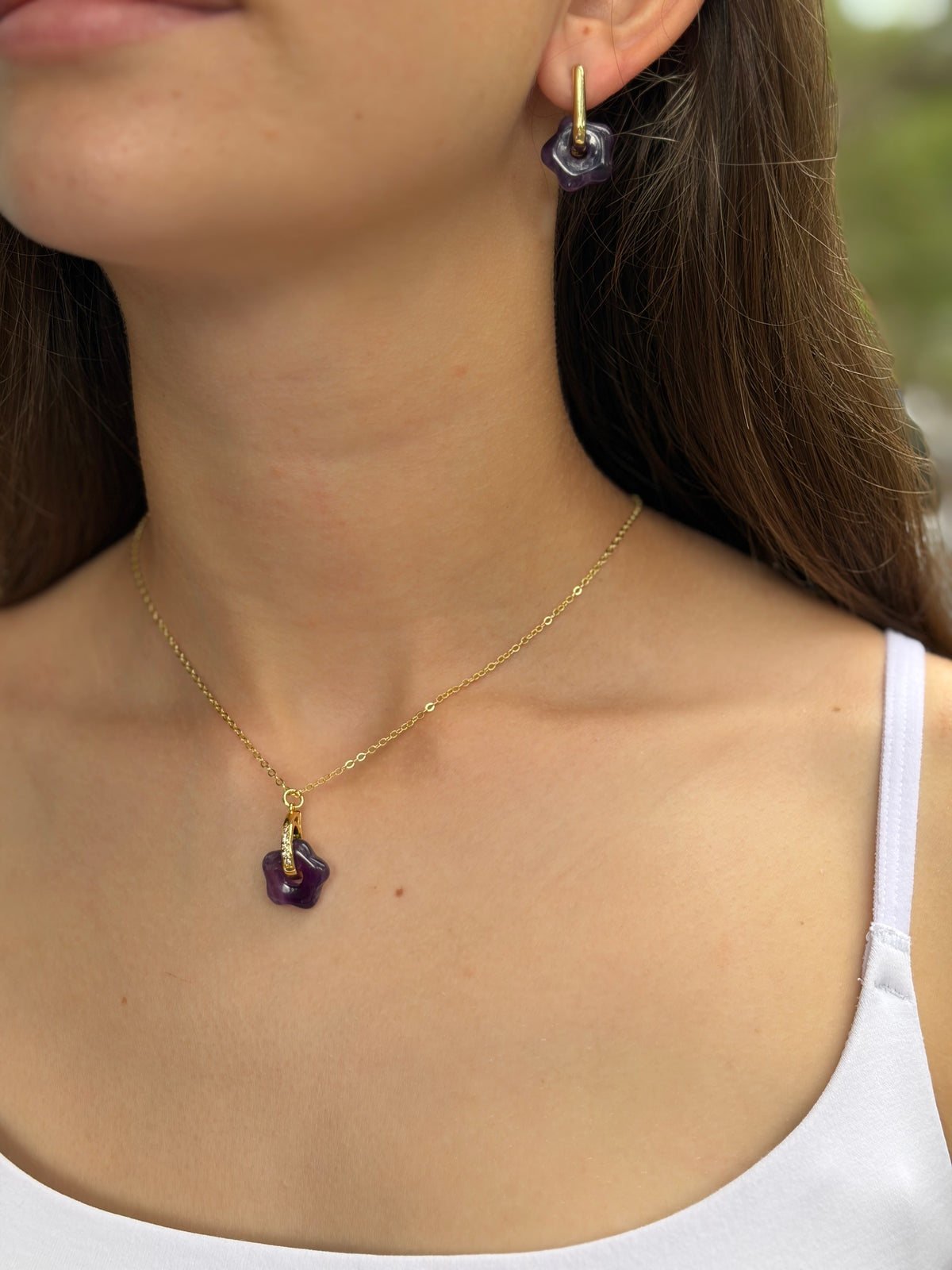 Amethyst flower Earrings, 18K Gold Plated