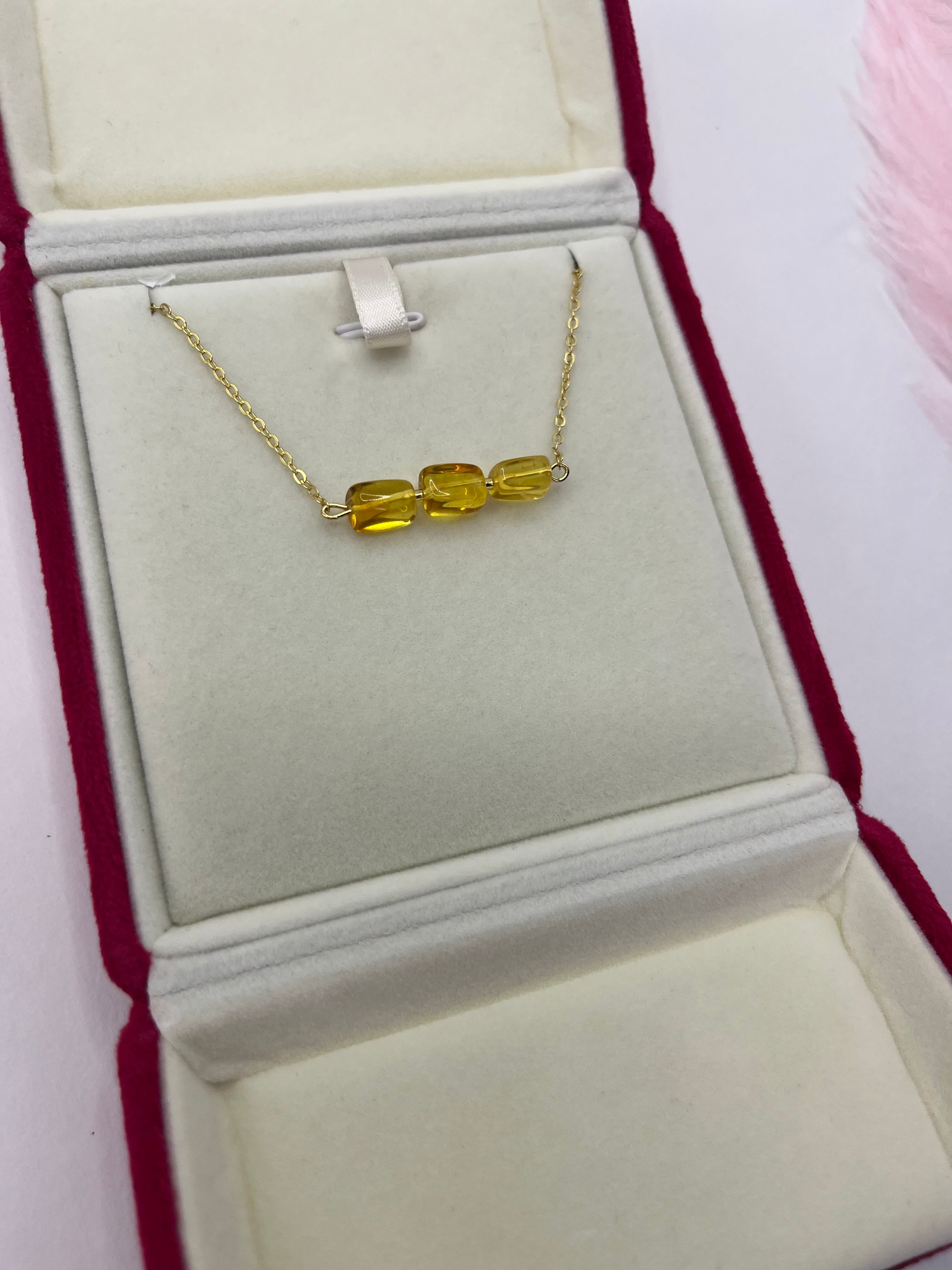 Natural Amber Necklace, chain 18k plated