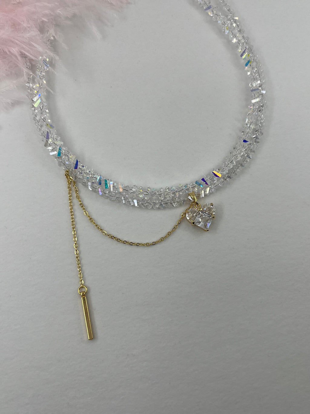 Set: Heart Crystal Choker Necklace and Earrings – 18K Gold Plated, Cubic Zirconia, Nickel Free