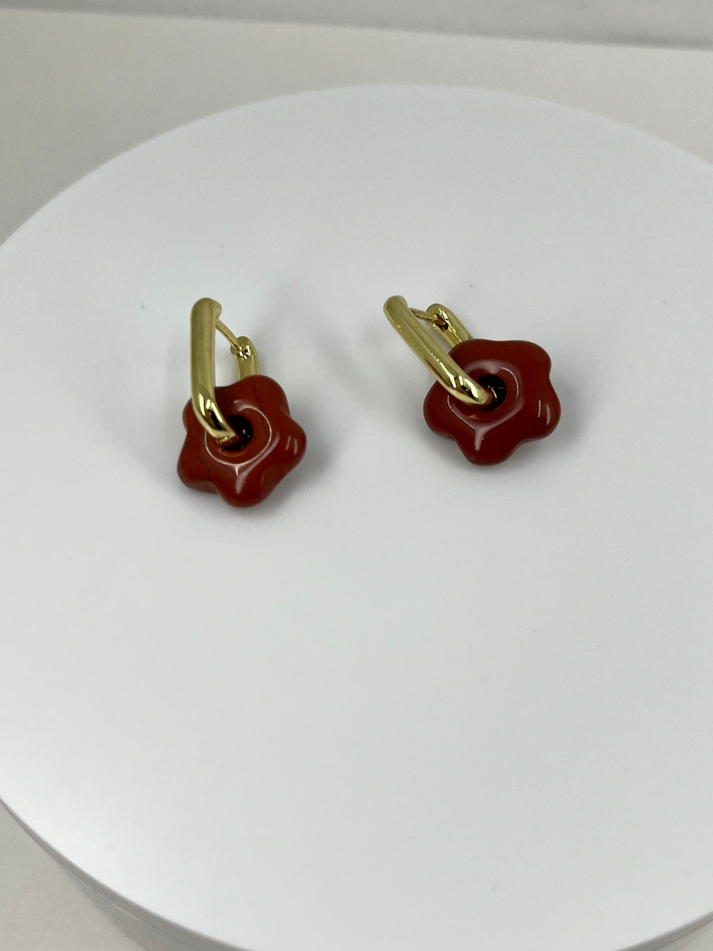 Red jasper flower Earrings,18K Gold Plated