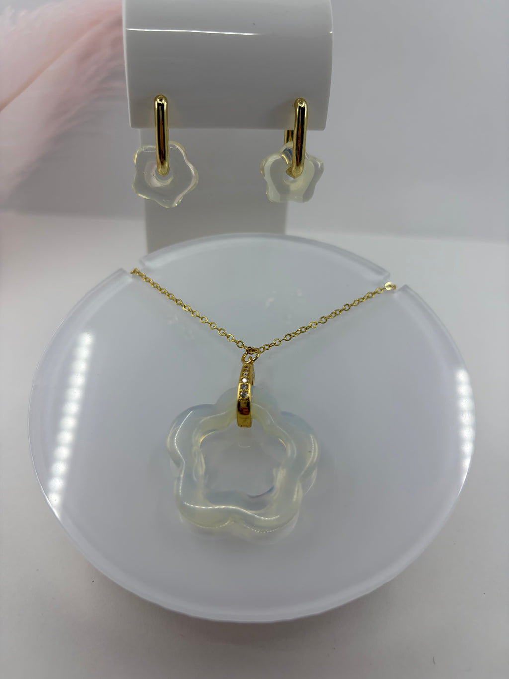 Opalite Flower Earrings and necklace,18K Gold Plated