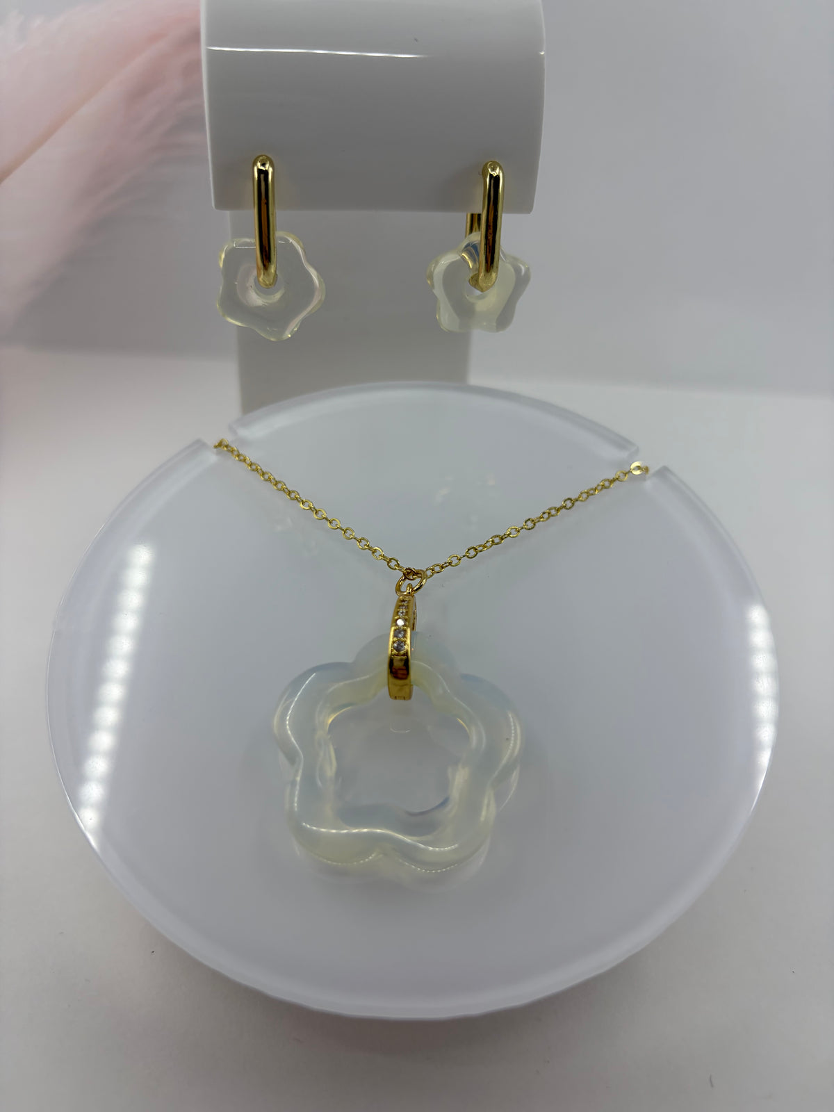 Opalite Flower Earrings and necklace,18K Gold Plated