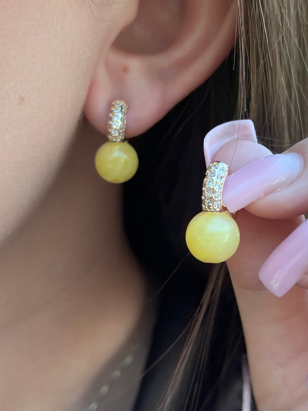 Natural yellow Jade Gold Zirconia Earrings