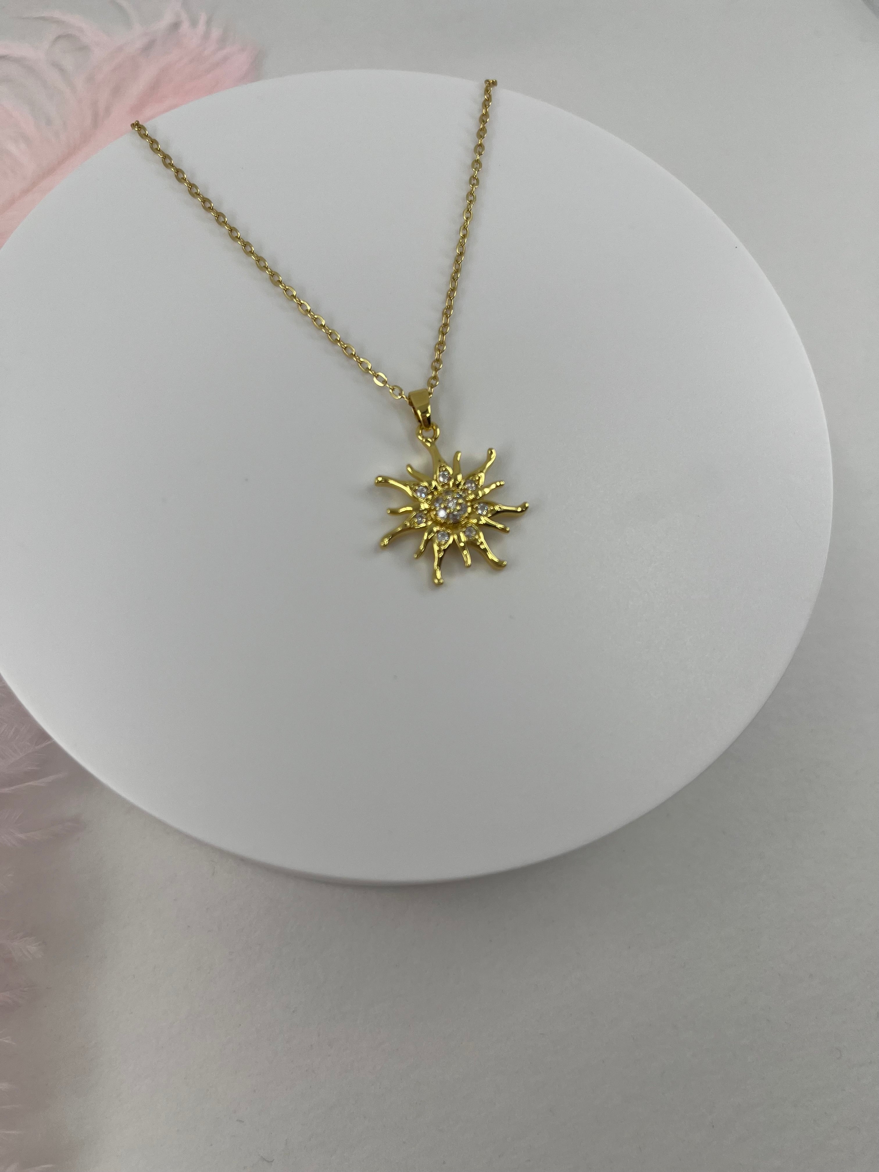 Sun Choker Necklace, Real 18K Gold Plated