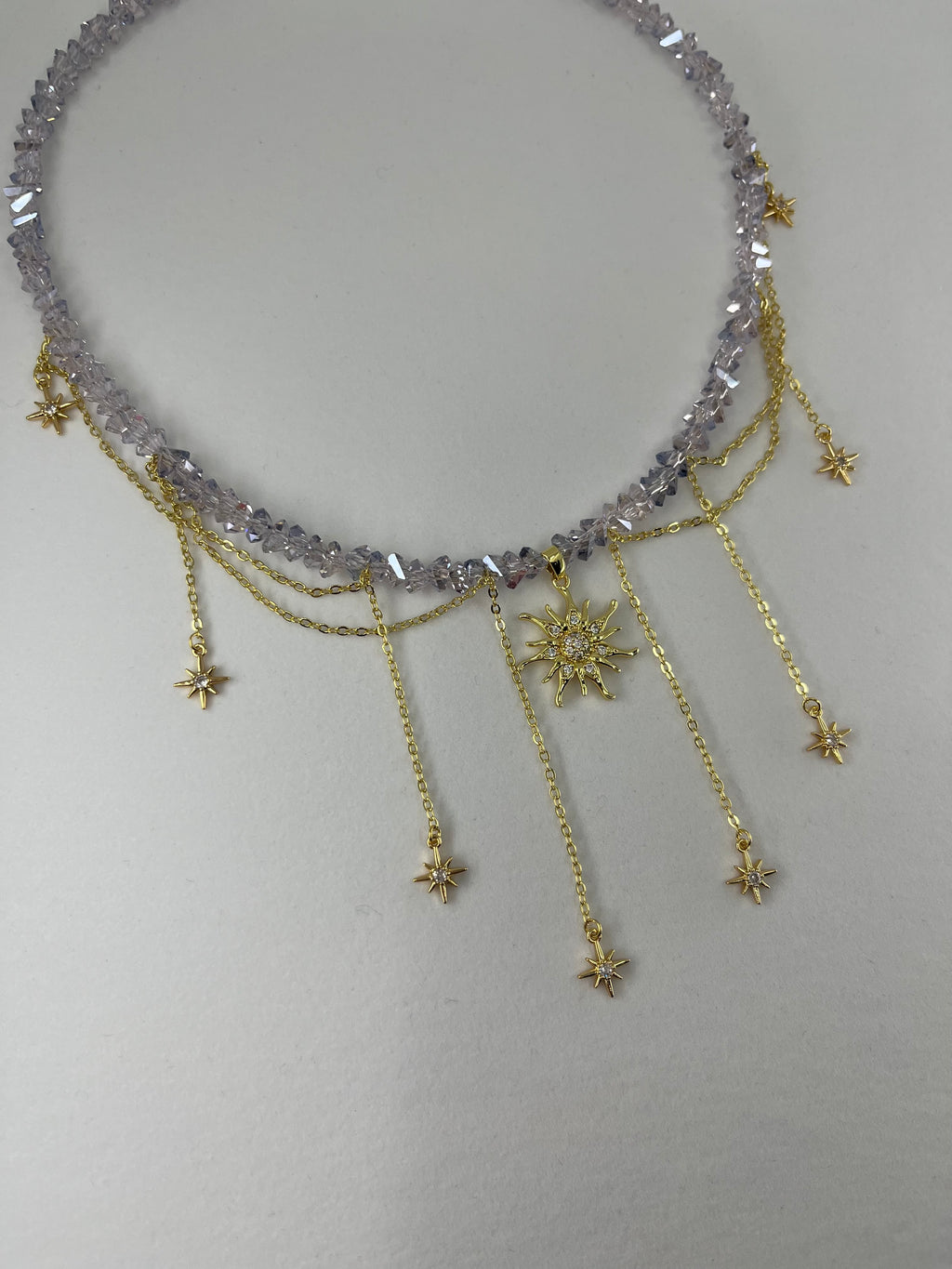 Handmade Crystal Sun & Star Necklace, 18K Gold Plated