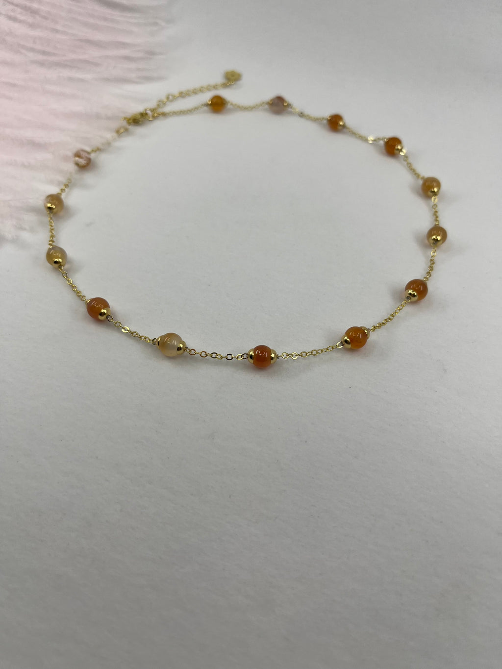 Natural Carnelian Necklace with 18K Gold chain