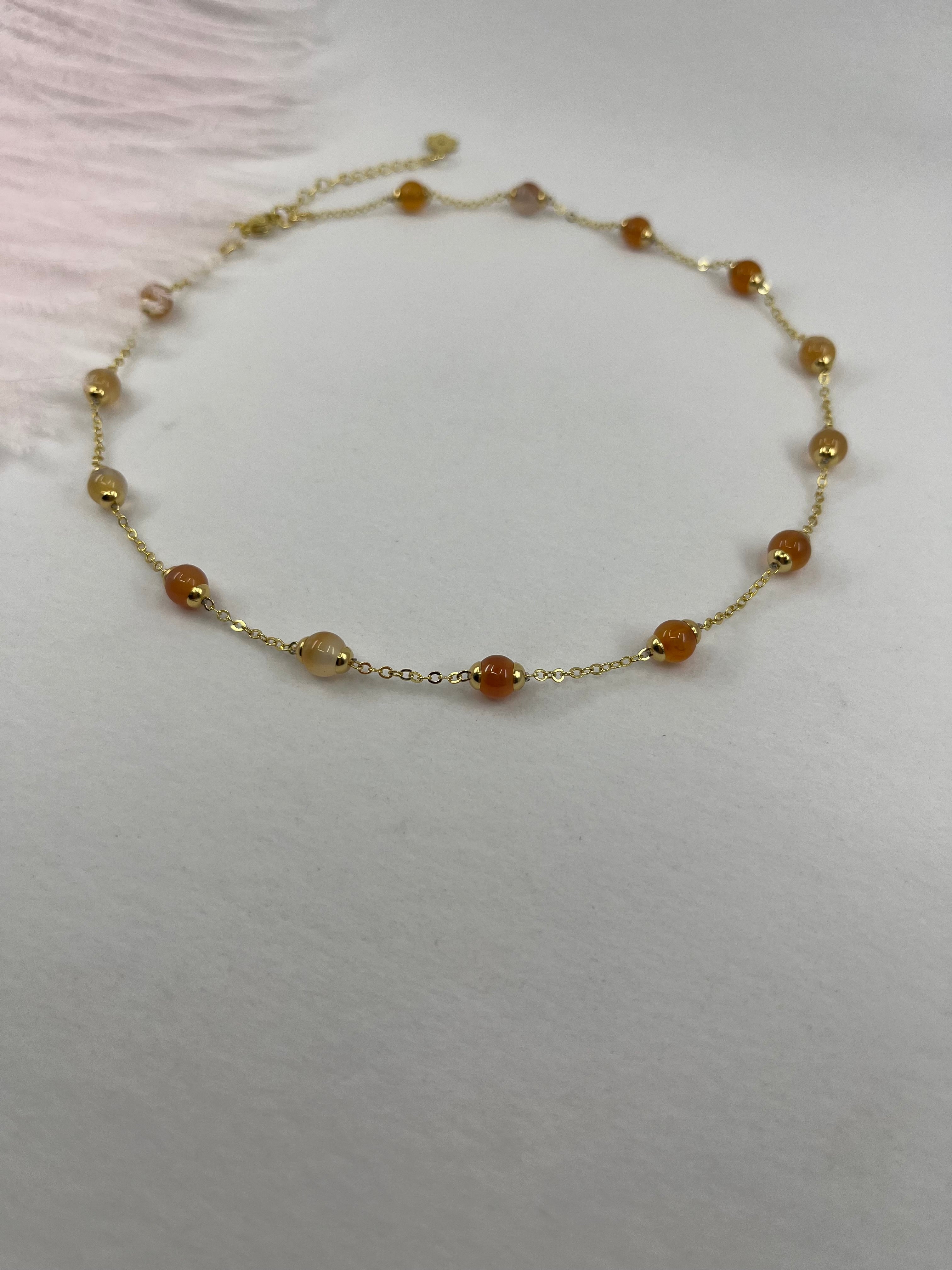 Natural Carnelian Necklace with 18K Gold chain