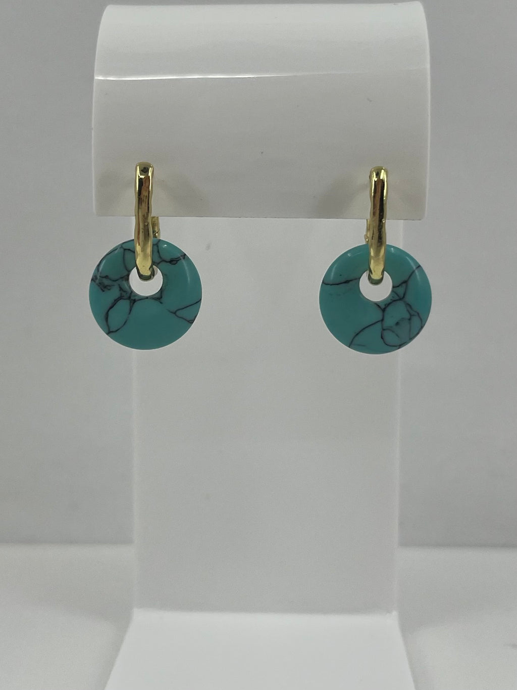 Synthetic Turquoise donut Earrings,18K Gold Plated