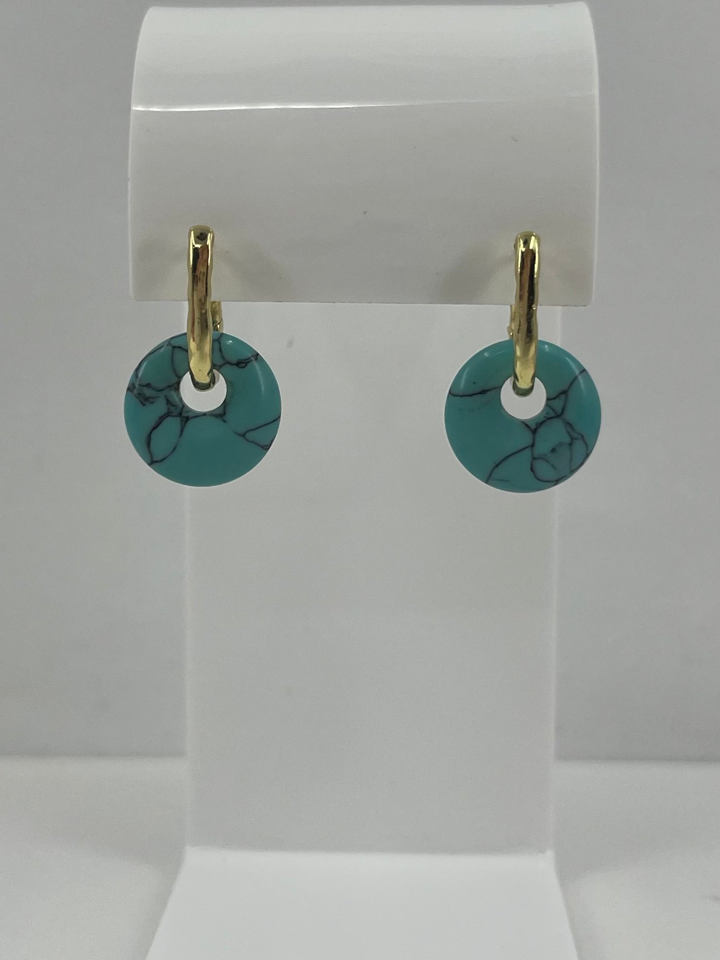 Synthetic Turquoise donut Earrings,18K Gold Plated
