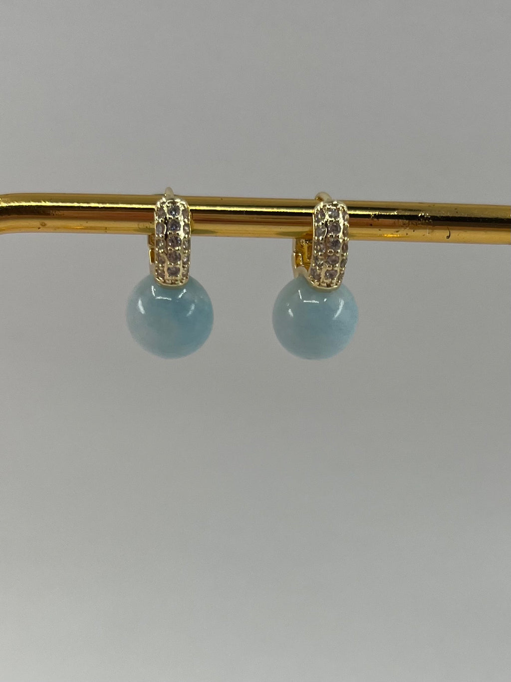 Natural light blue Jade Gold Zirconia Earrings