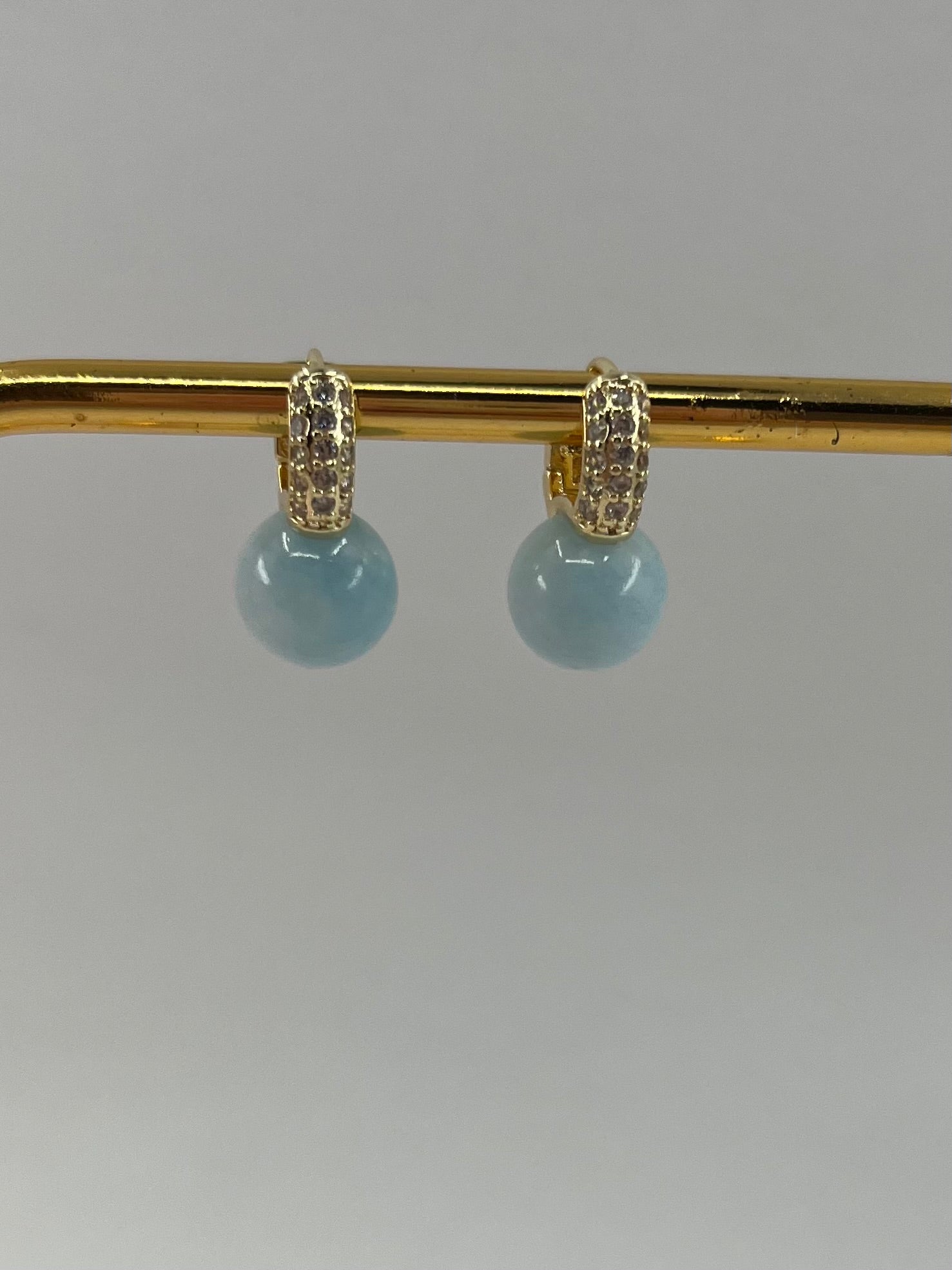 Natural light blue Jade Gold Zirconia Earrings