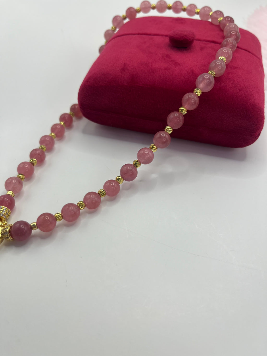 Strawberry Quartz Necklace with pendant: 18K Gold Plated Pendant
