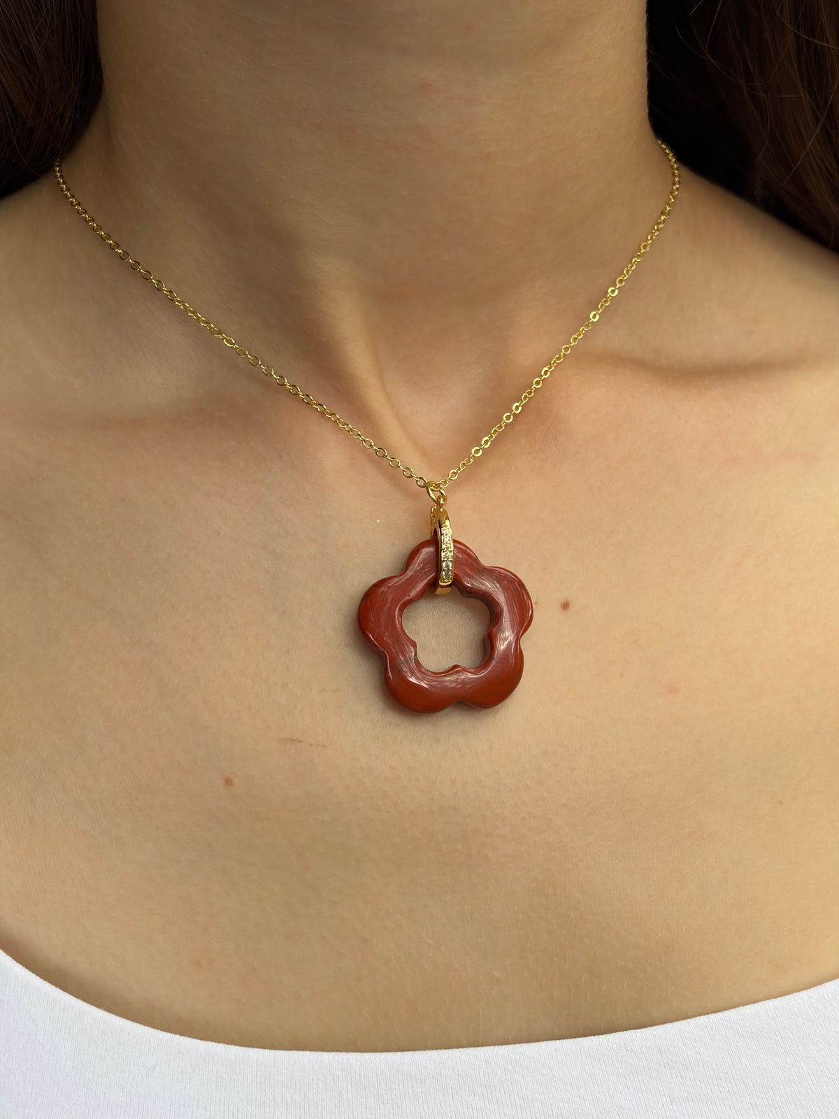 Red jasper flower Earrings and necklace,18K Gold Plated