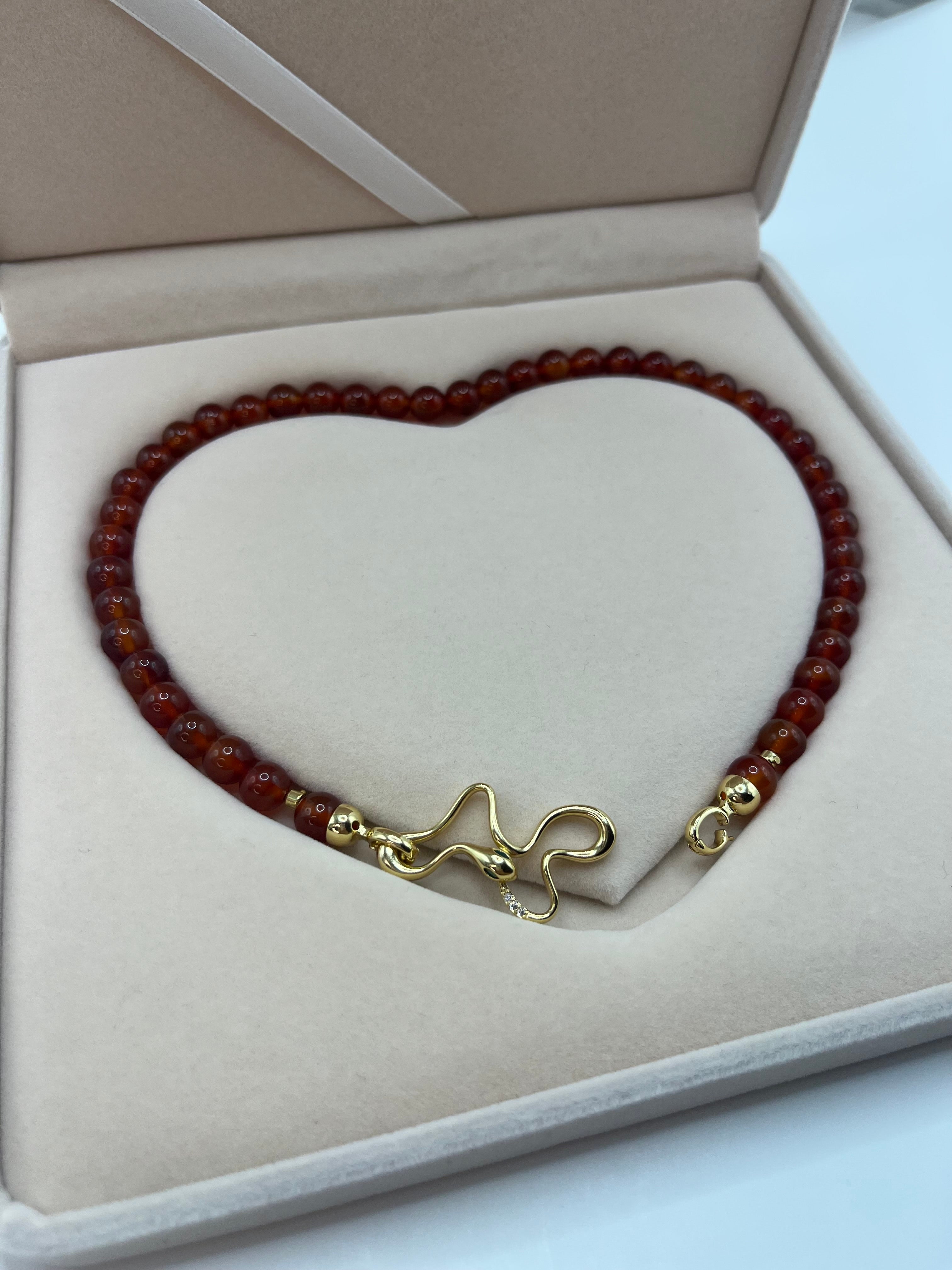Natural Carnelian Necklace with 18K Gold Snake Clasp