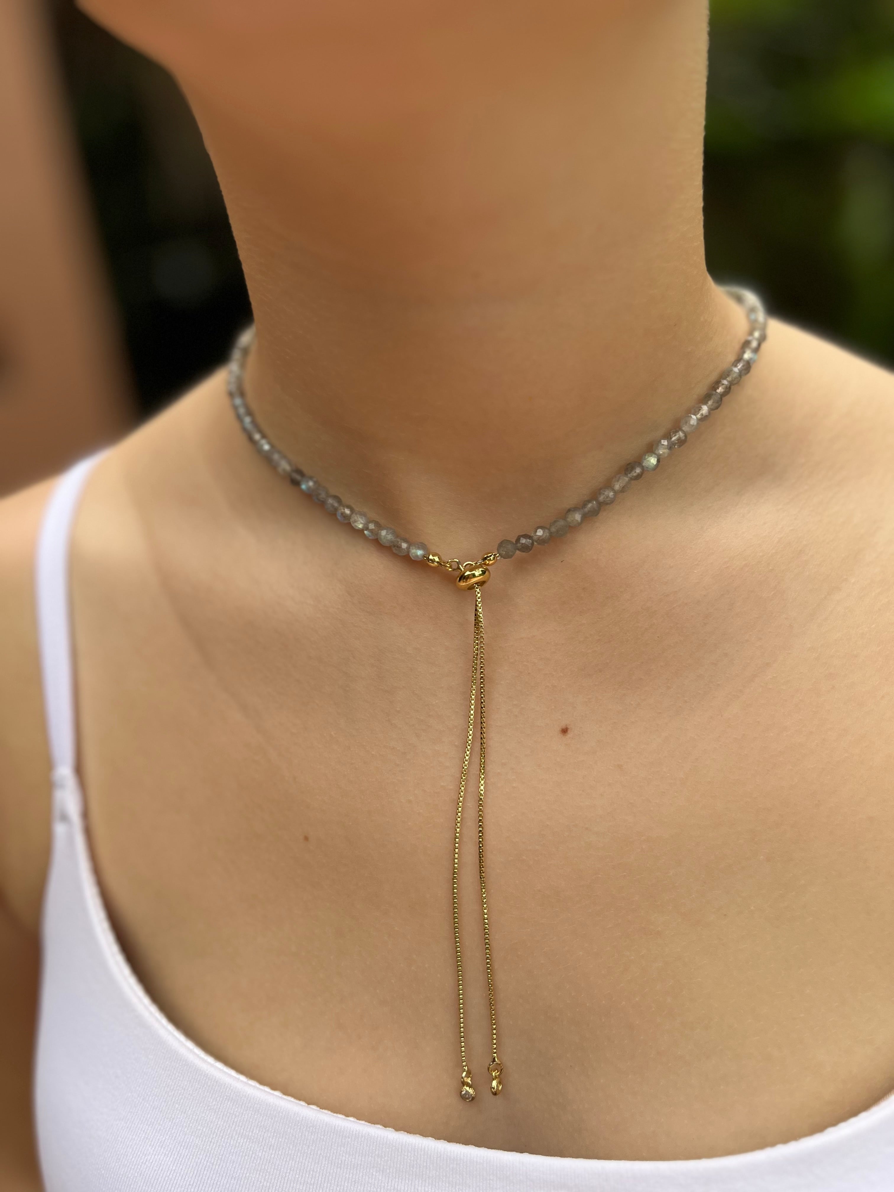 Labradorite Slider Y-Necklace, 18k gold plated