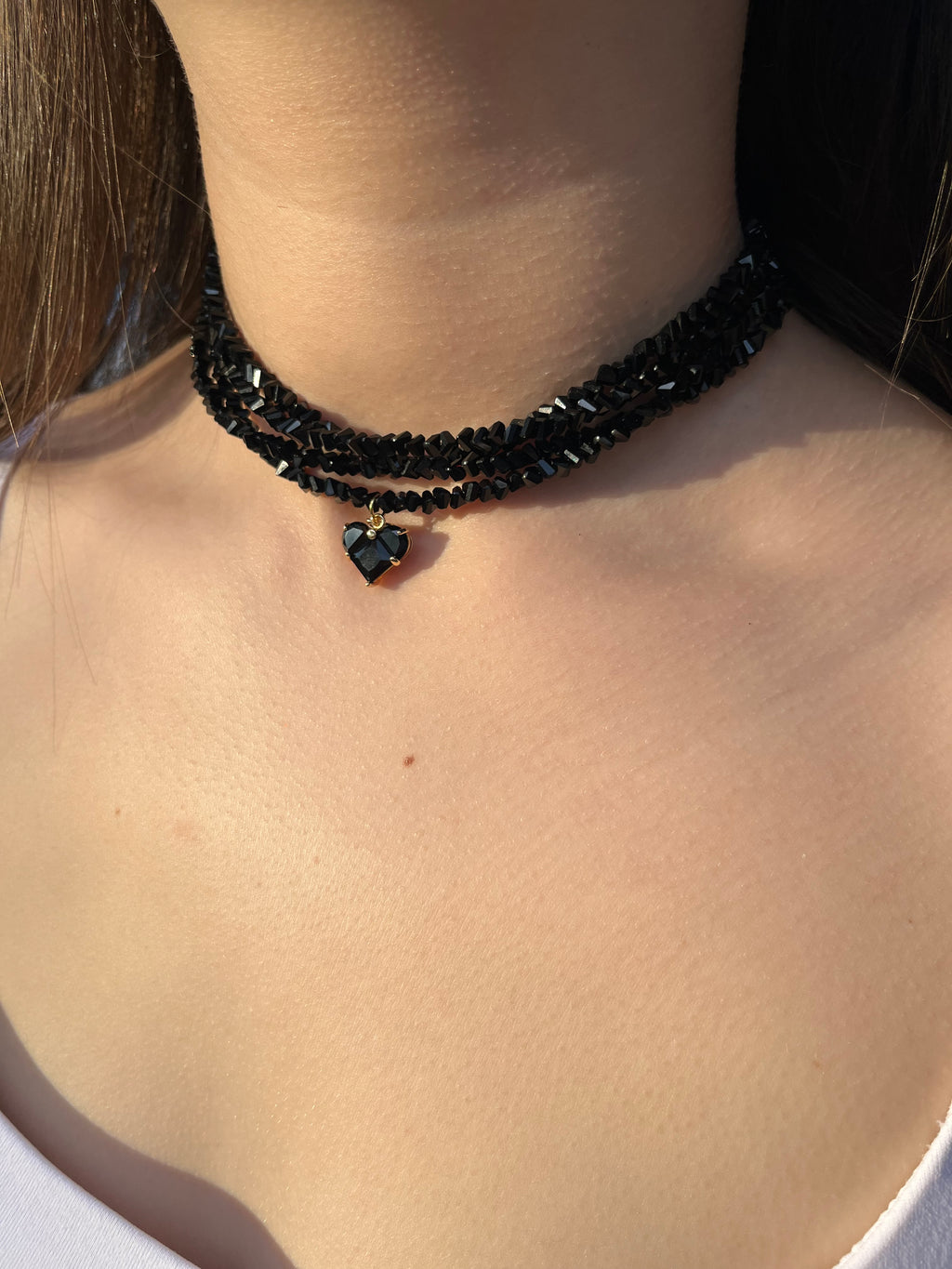 Layered Heart Black Crystal Choker – 18K Gold Plated, Cubic Zirconia, Nickel Free