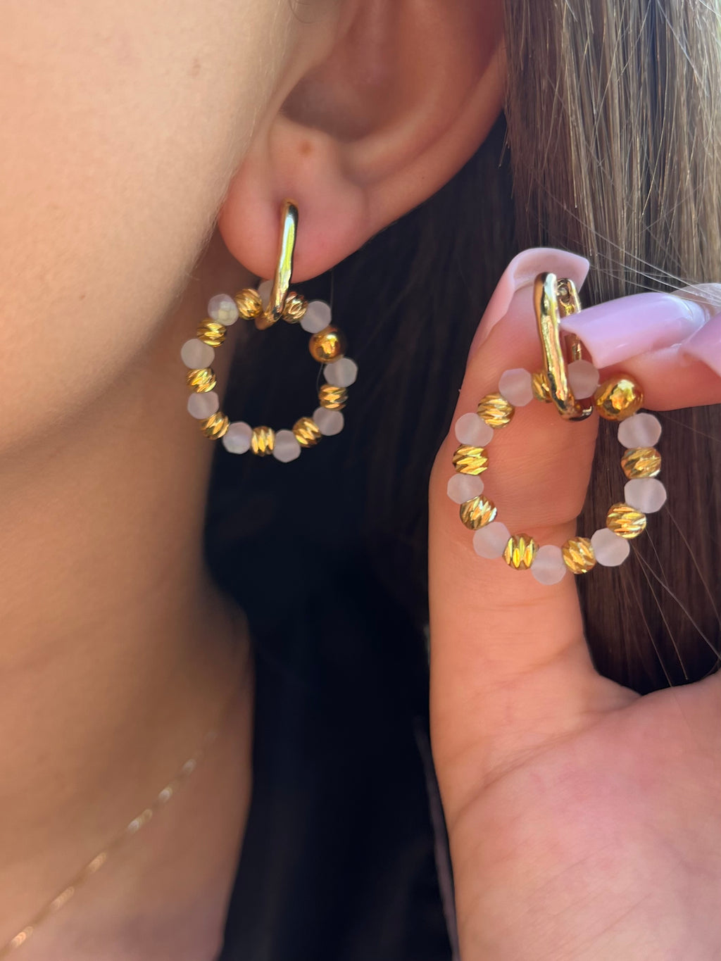 Beaded Hoop Earrings, 18K gold plated