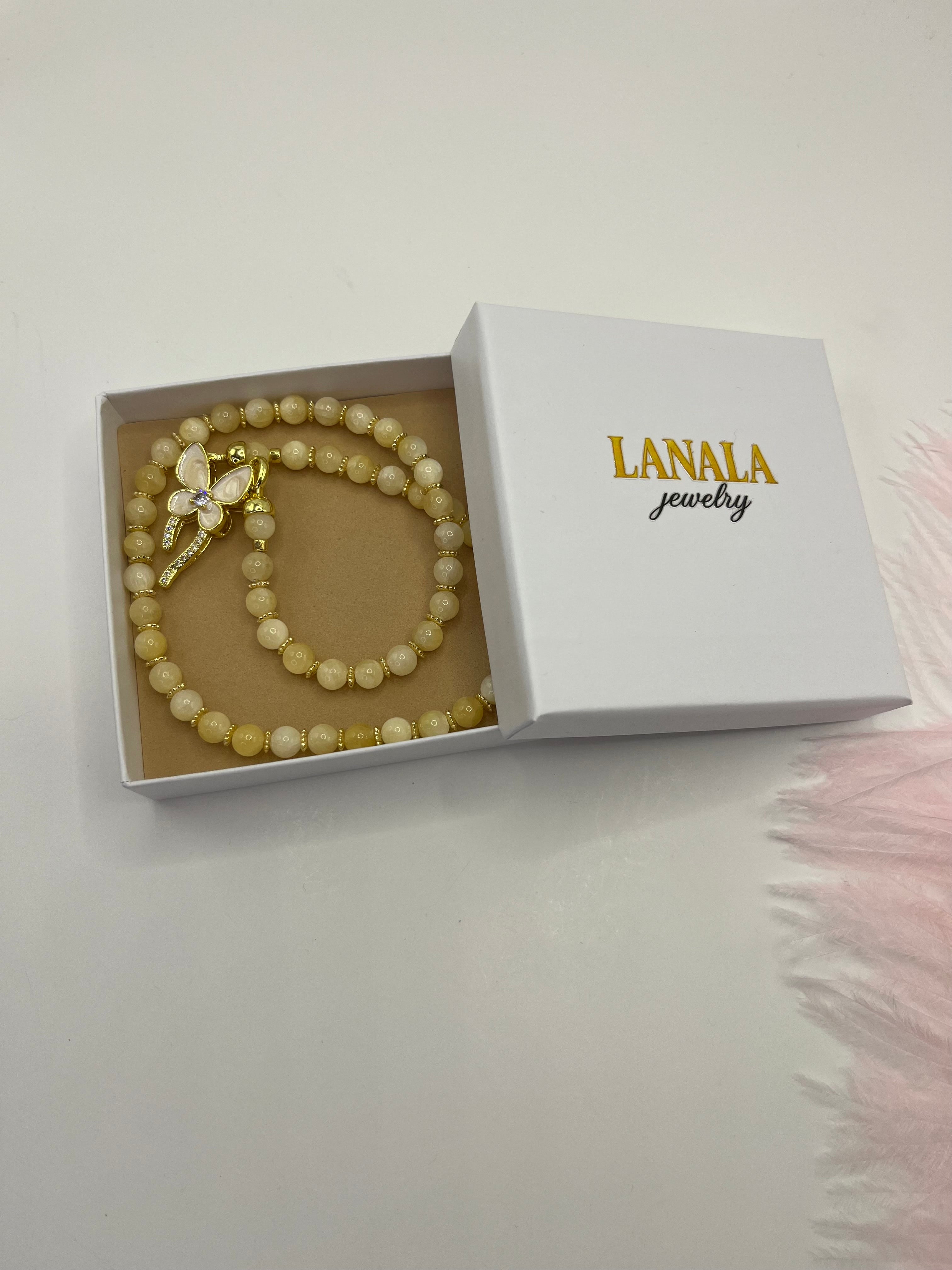Topaz Jade Choker Necklace : 18K Gold Plated Zirconia Butterfly Clasp